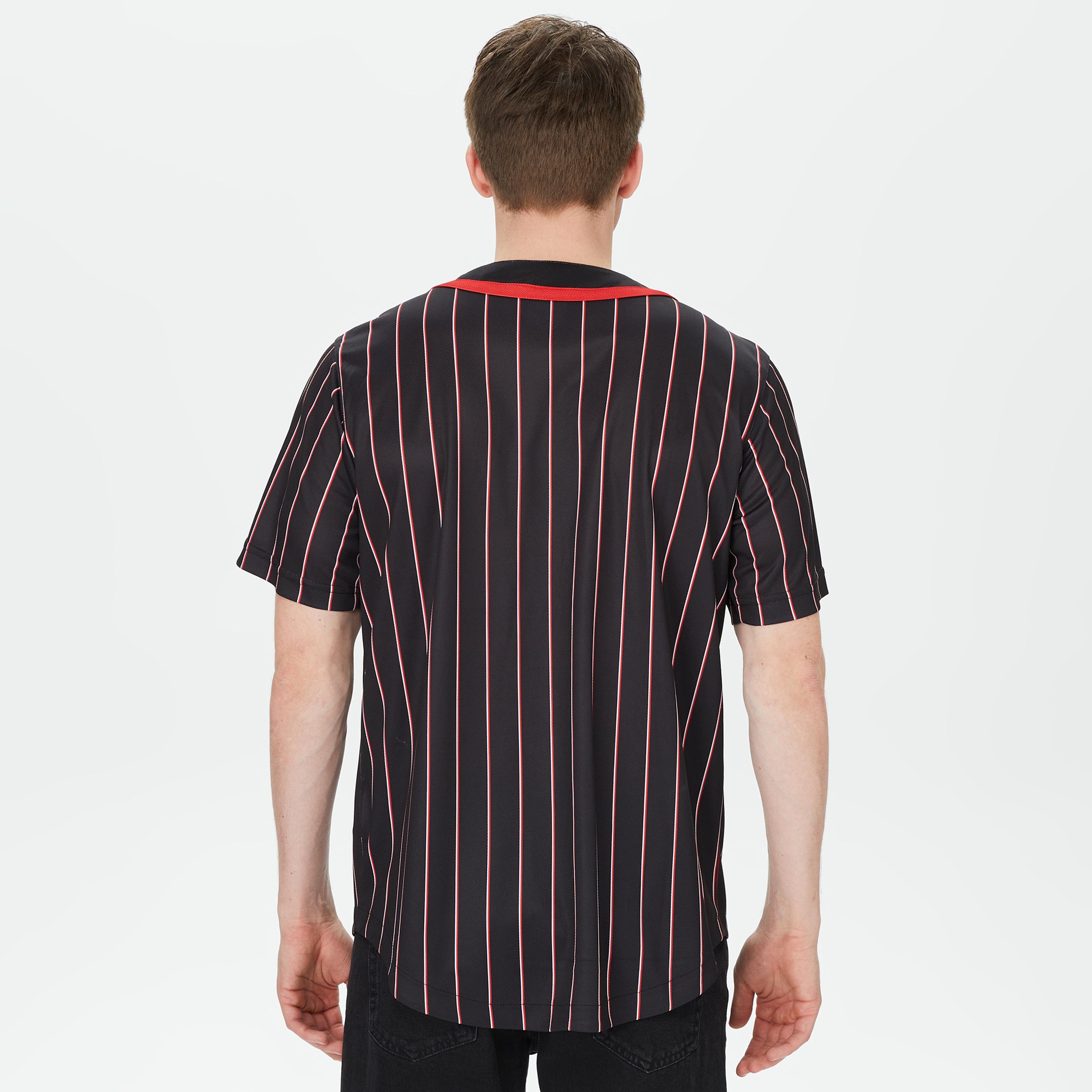 Karl Kani Serif Pinstripe Baseball Erkek Siyah/Kırmızı/Beyaz Gömlek