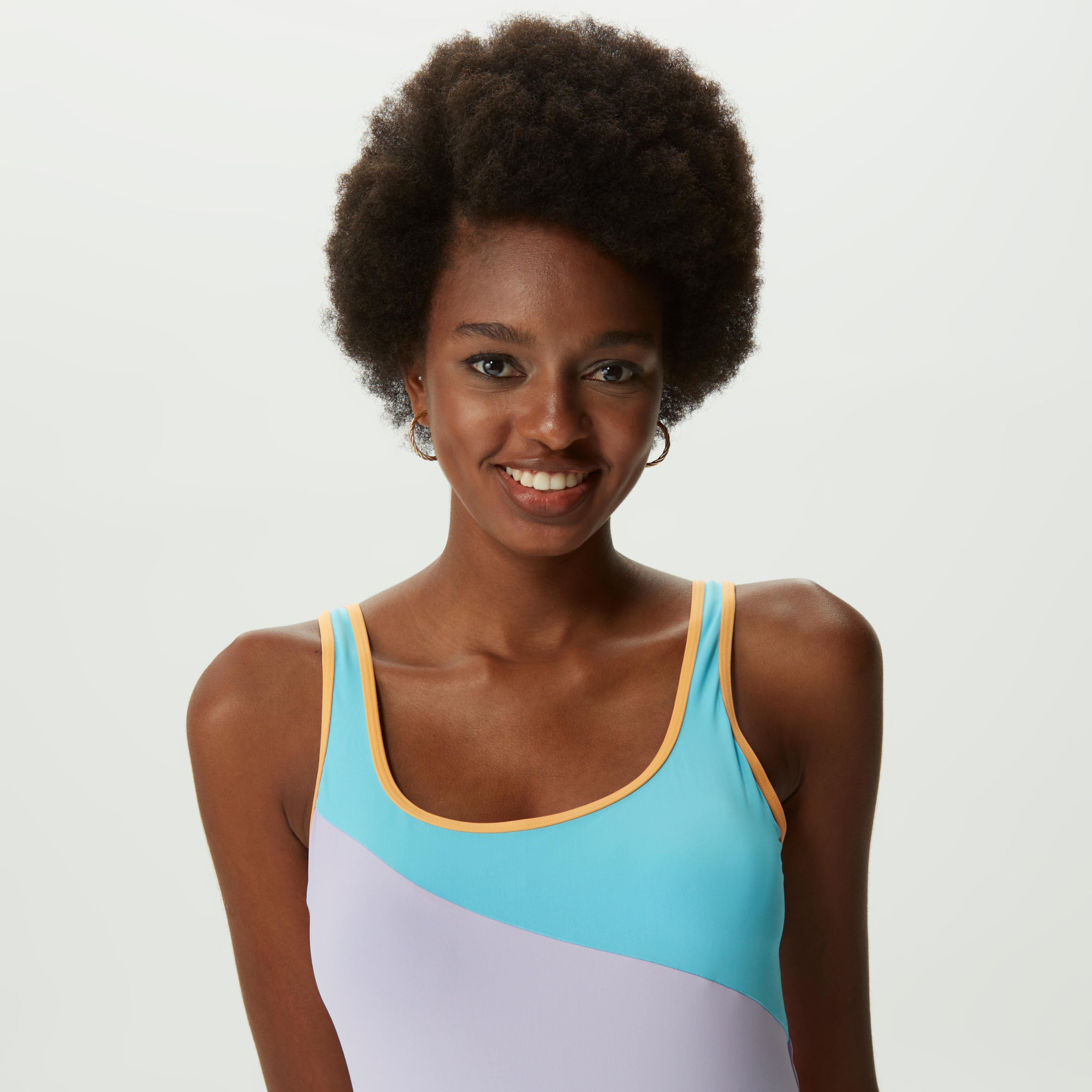 Quiksilver Colorblock Party One Pıece Kadın Açık Mavi Mor Turuncu Mayo