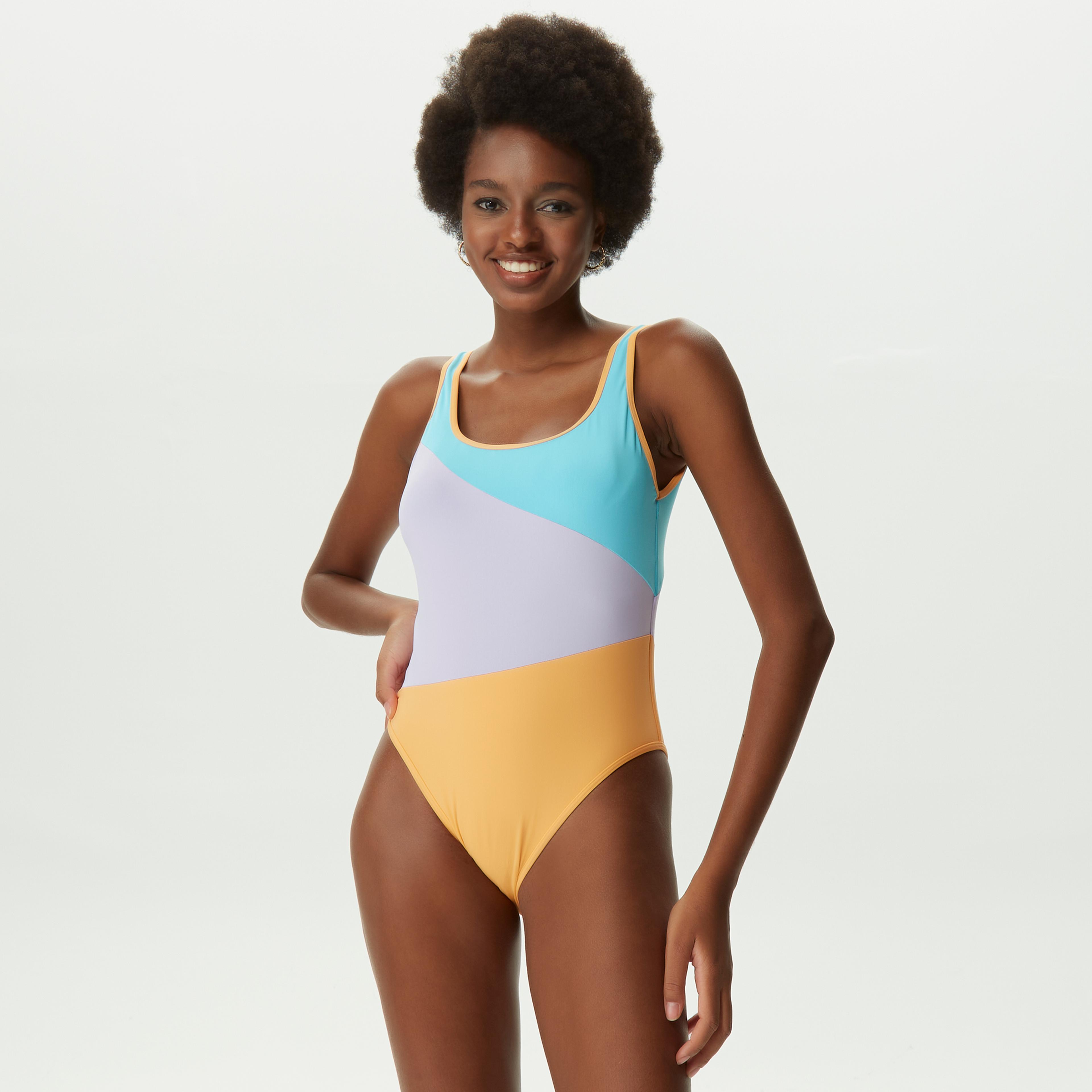 Quiksilver Colorblock Party One Pıece Kadın Açık Mavi Mor Turuncu Mayo
