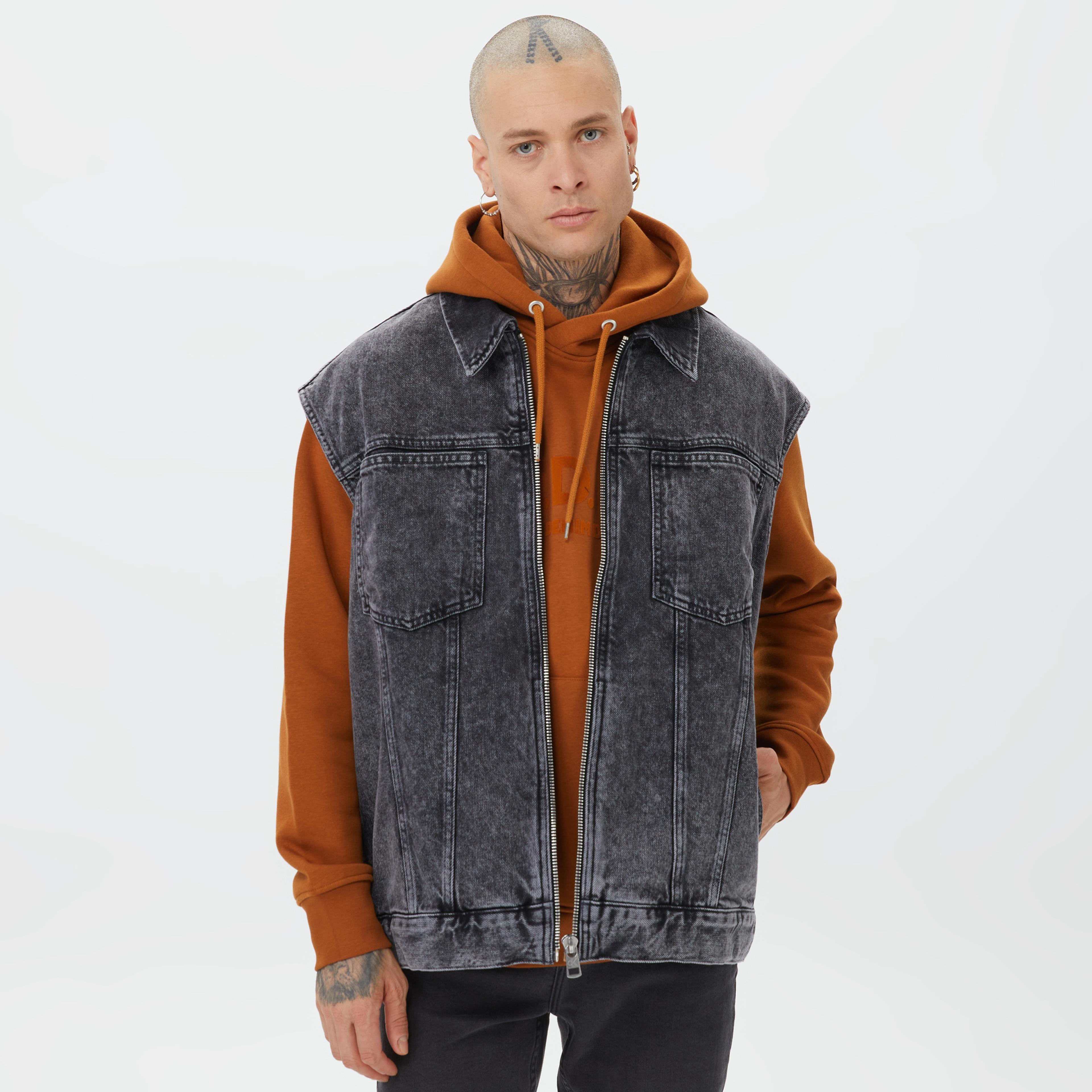 Calvin Klein Jeans Oversized Zip Denim Erkek Gri Yelek