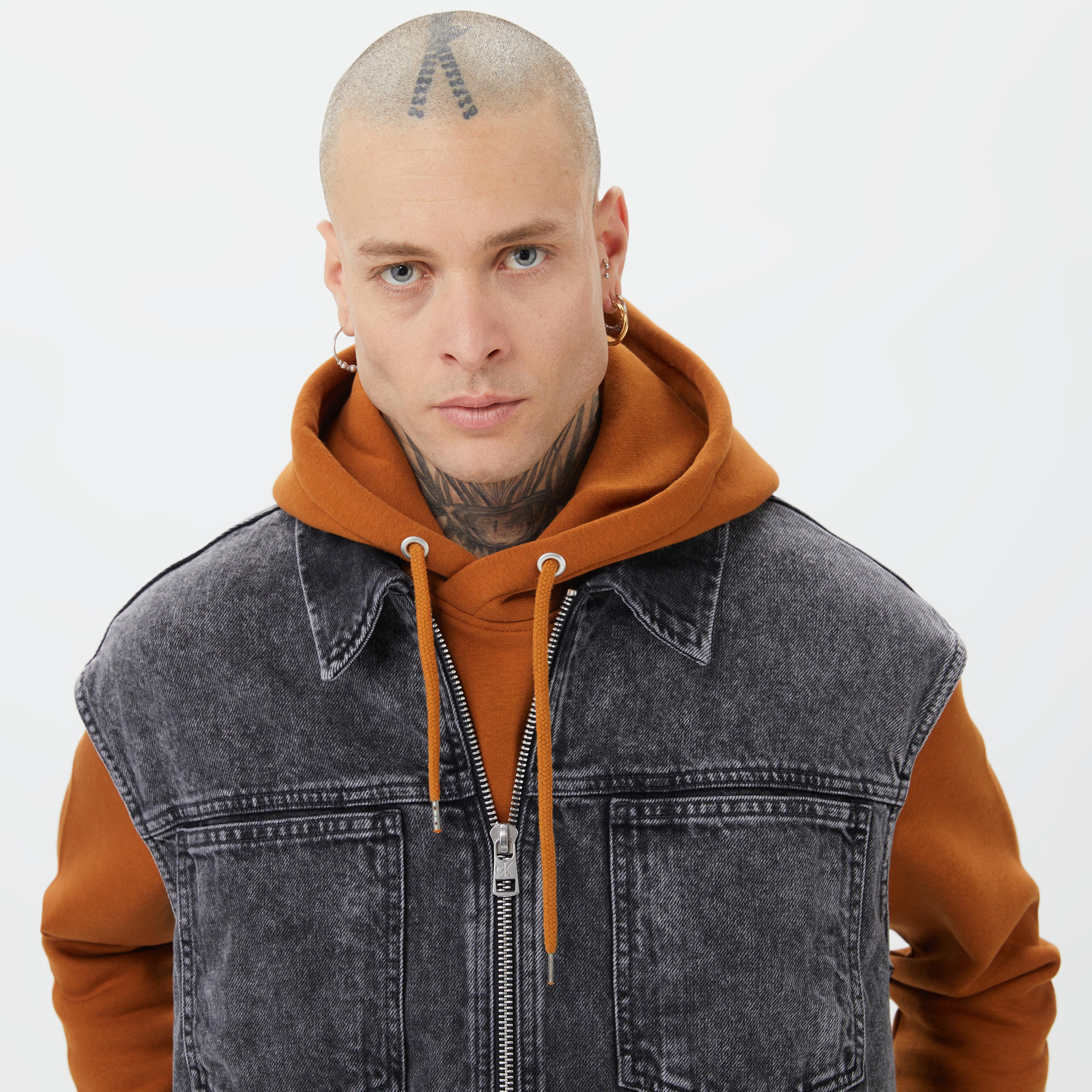 Calvin Klein Jeans Oversized Zip Denim Erkek Gri Yelek