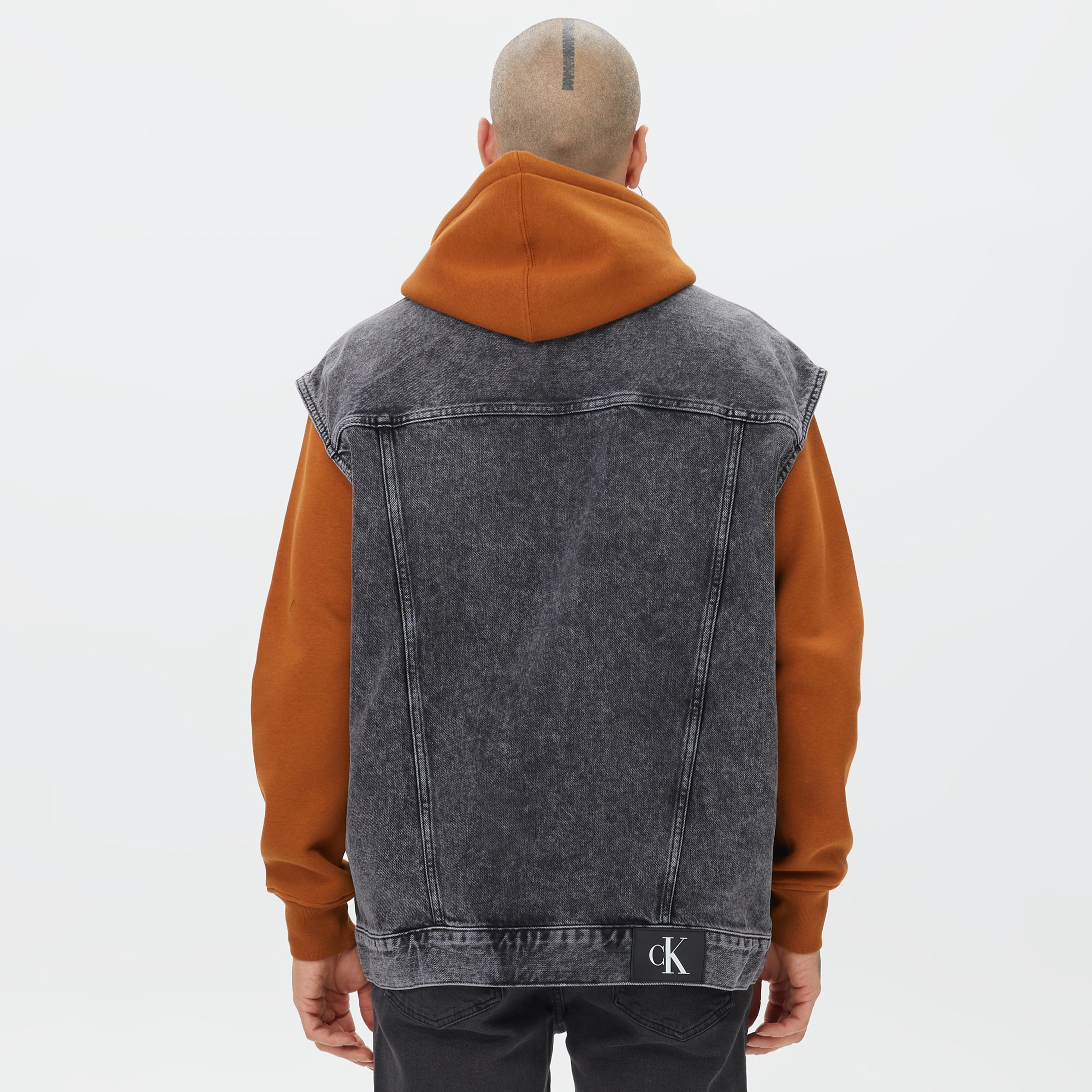 Calvin Klein Jeans Oversized Zip Denim Erkek Gri Yelek