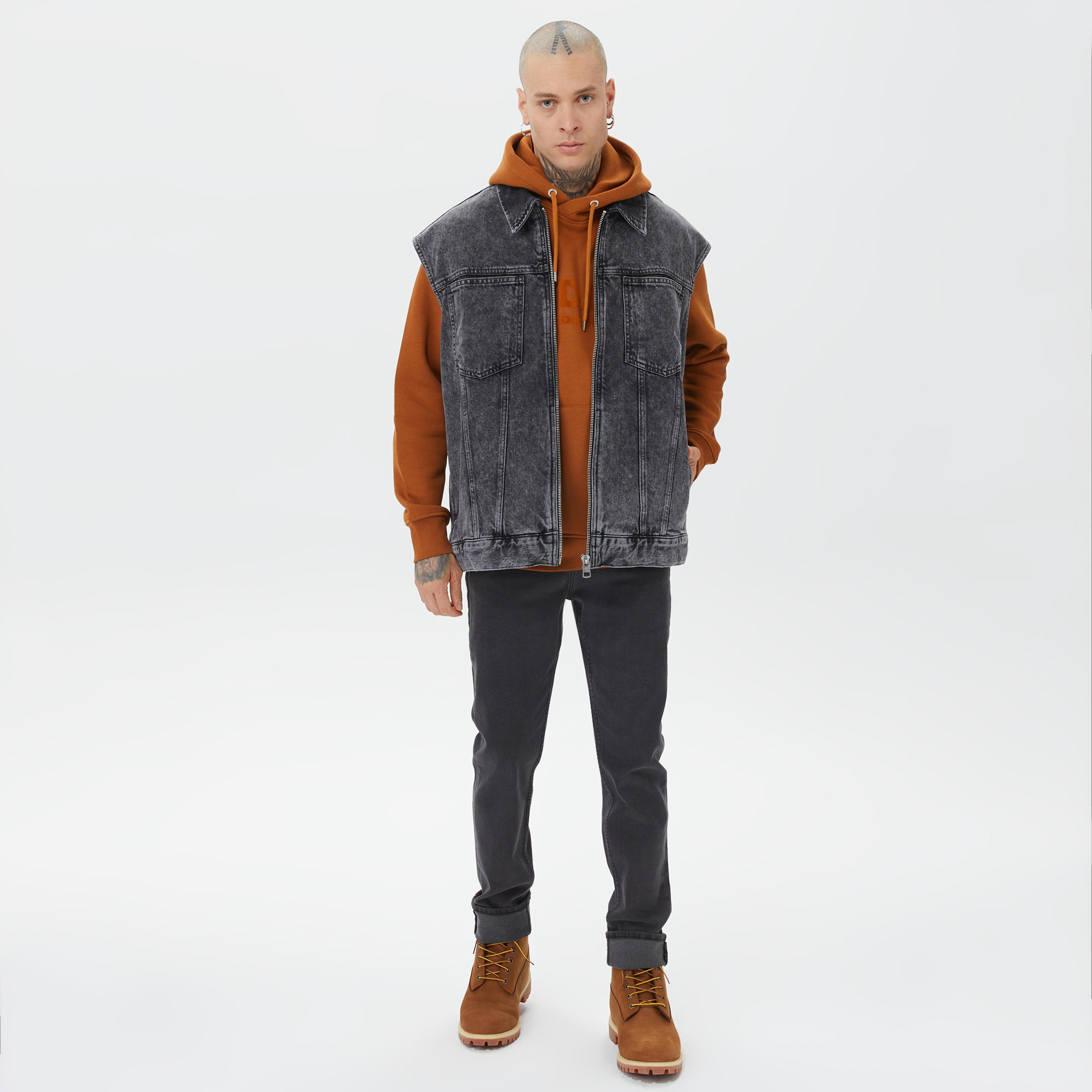 Calvin Klein Jeans Oversized Zip Denim Erkek Gri Yelek