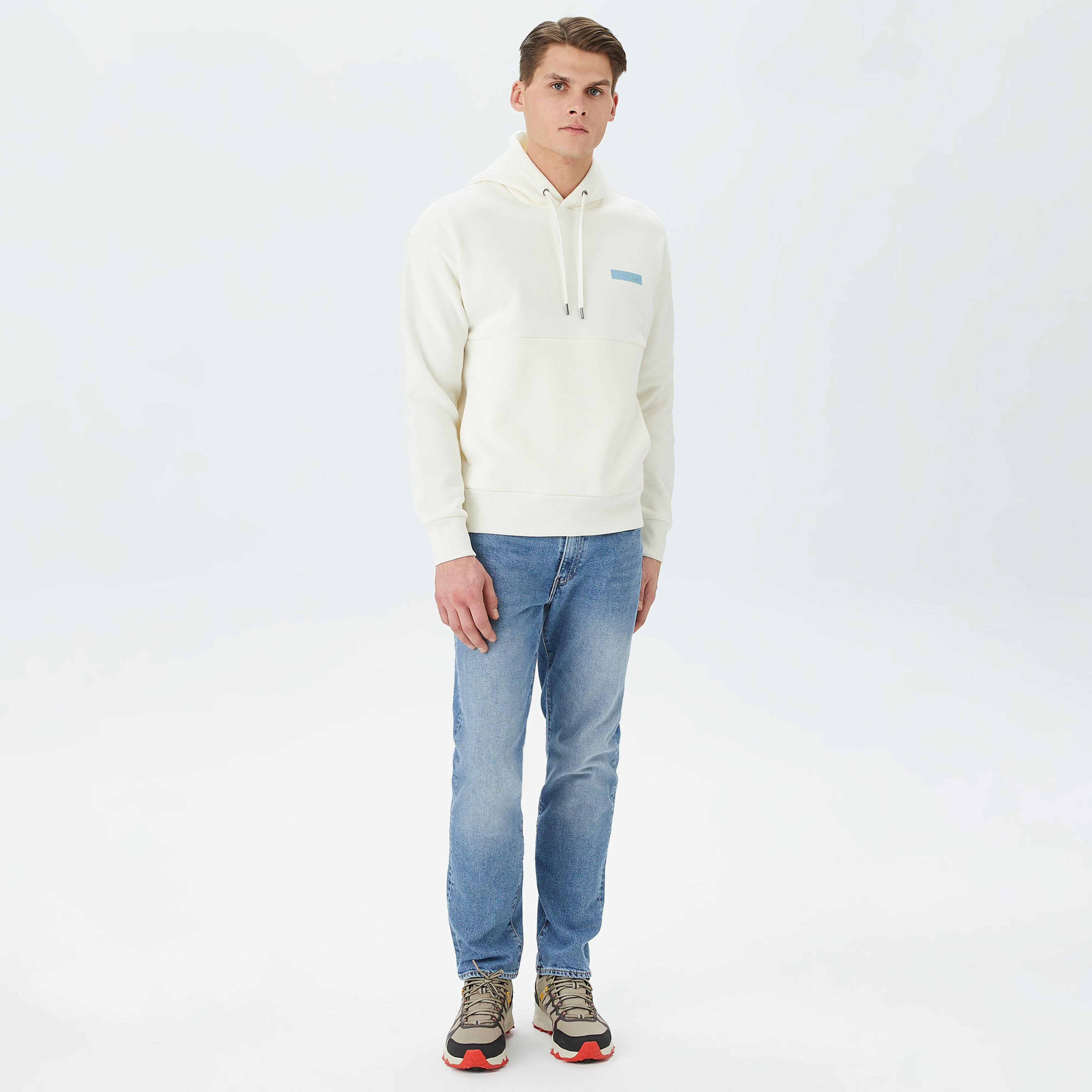 Calvin Klein Flock Layer Back Graphic Hoodie Erkek Beyaz Sweatshirt