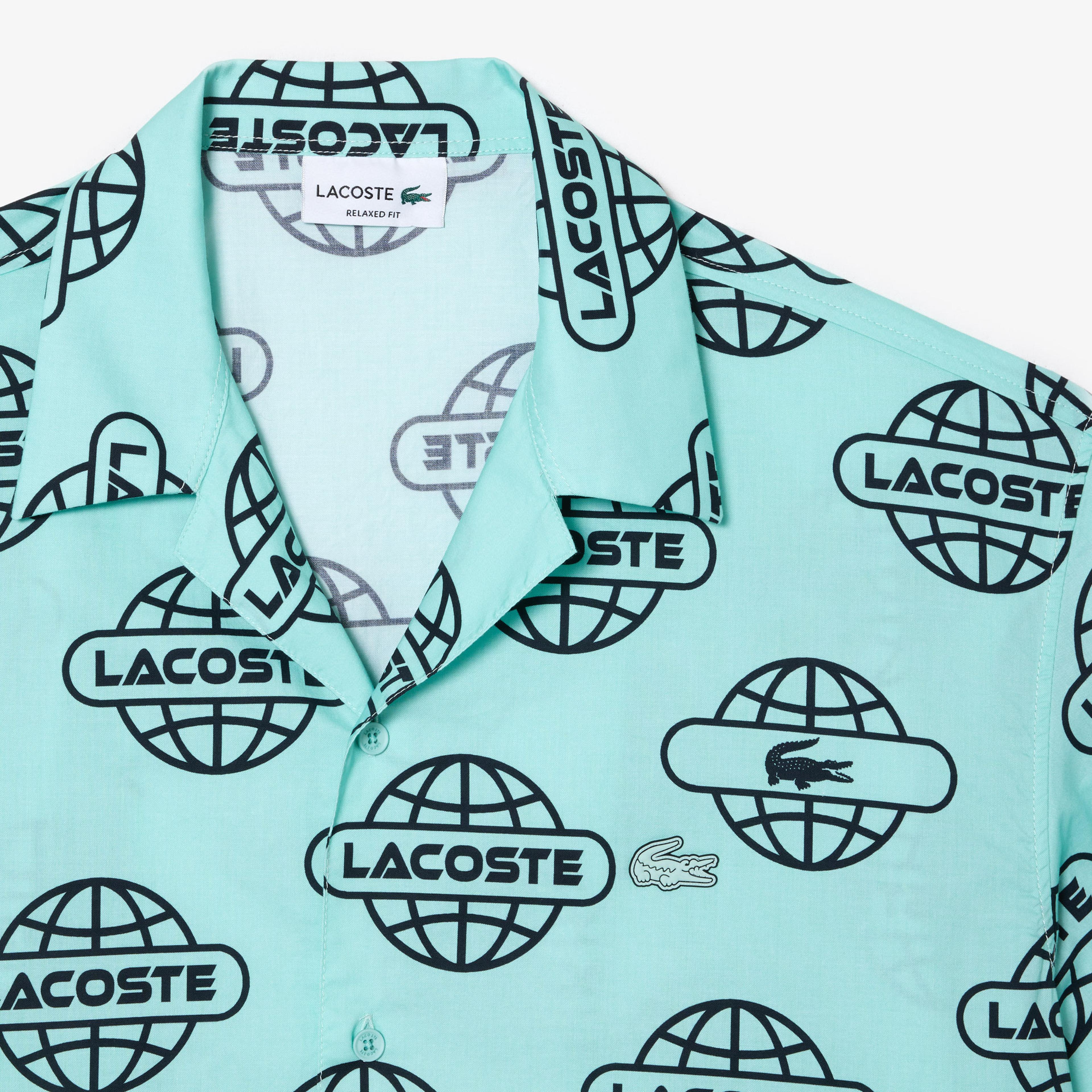 Lacoste Relaxed Fit Erkek Desenli Yeşil Gömlek