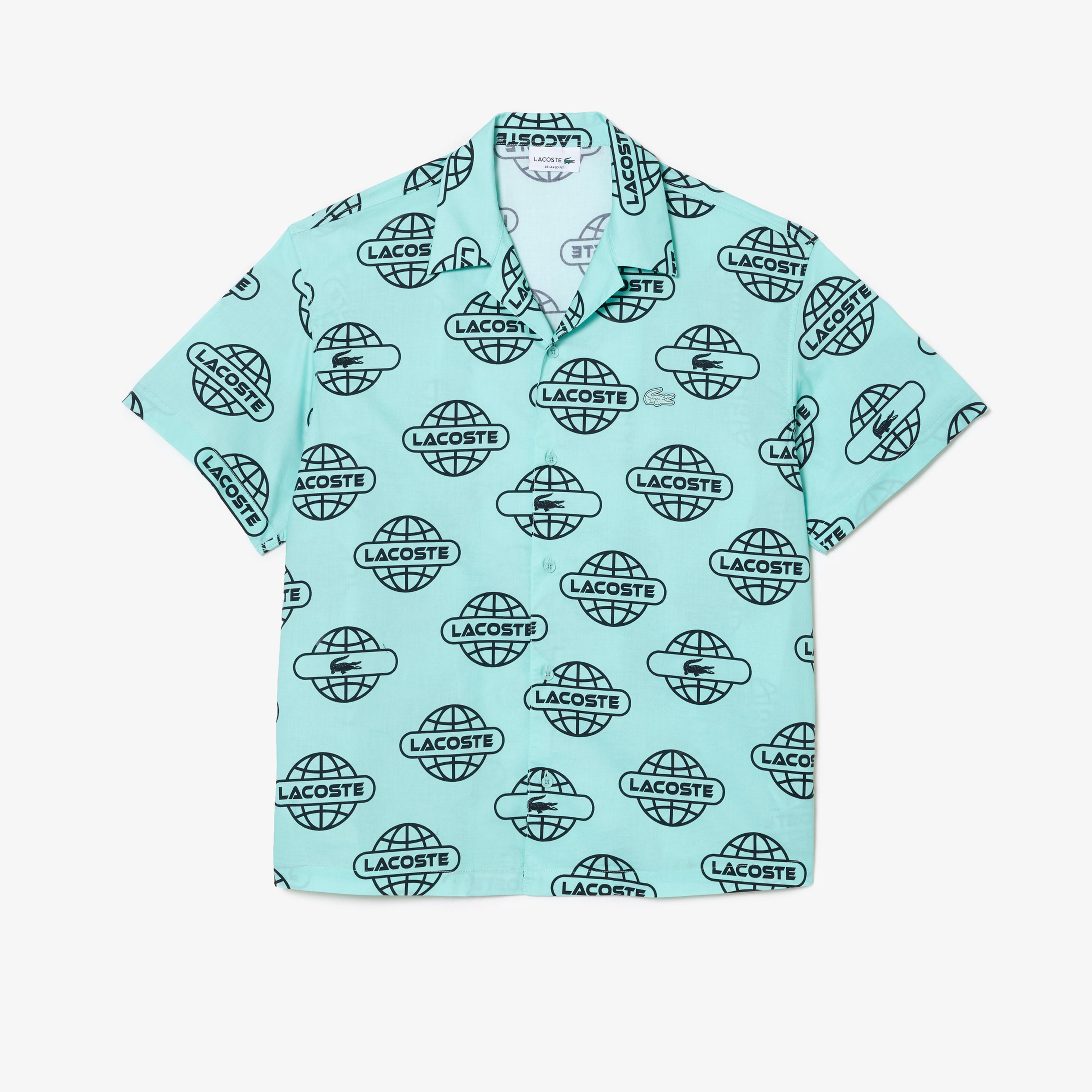 Lacoste Relaxed Fit Erkek Desenli Yeşil Gömlek