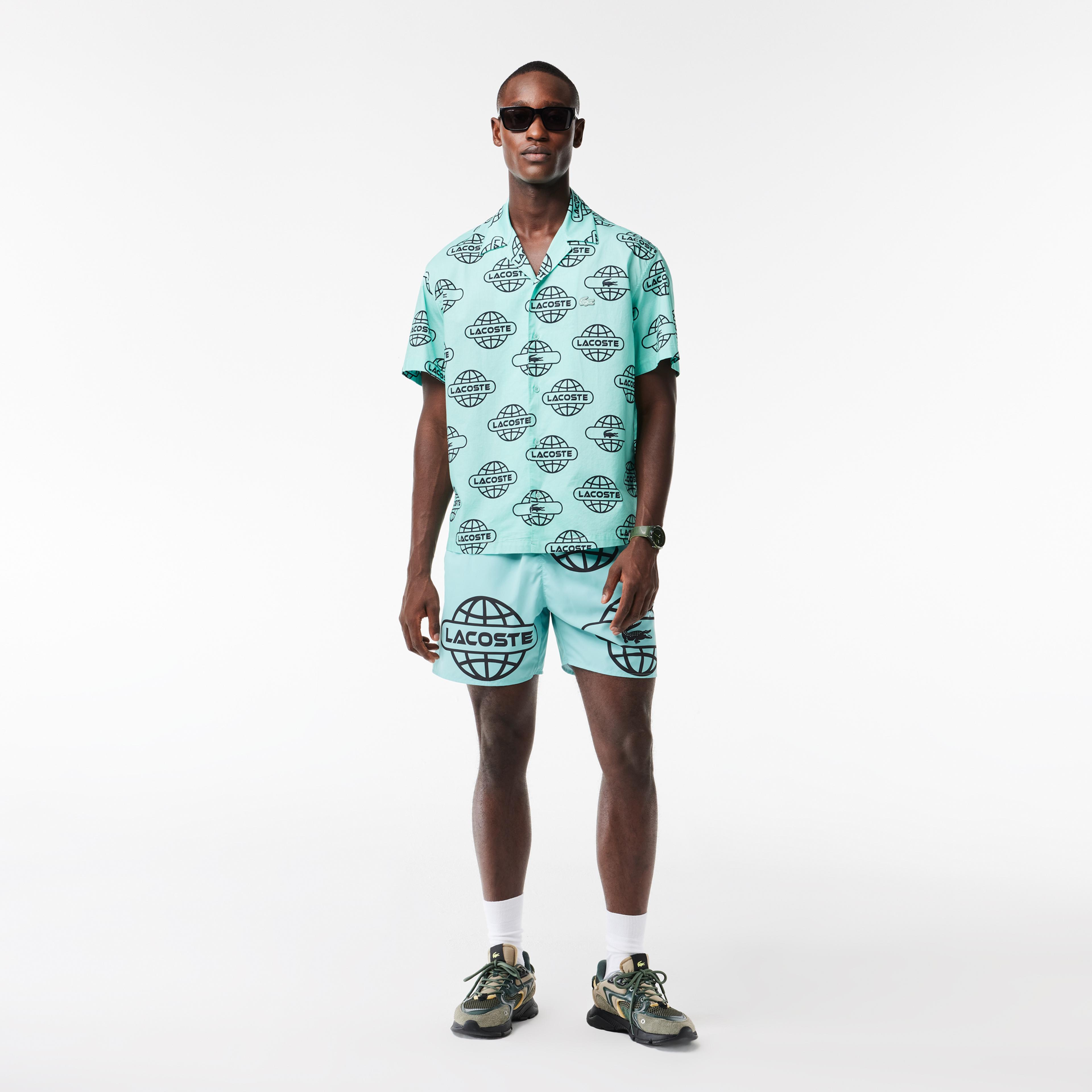 Lacoste Relaxed Fit Erkek Desenli Yeşil Gömlek