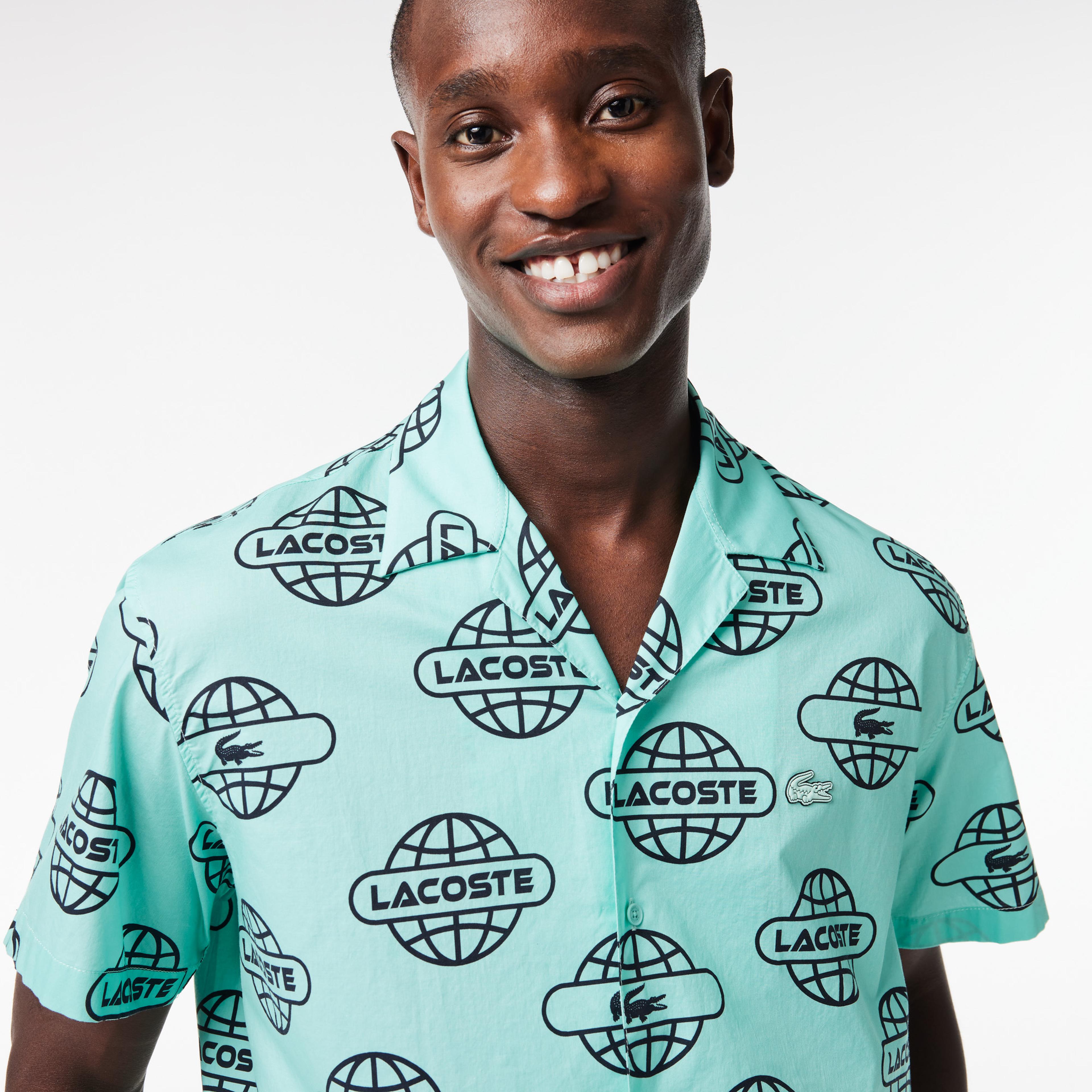 Lacoste Relaxed Fit Erkek Desenli Yeşil Gömlek