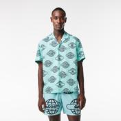 Lacoste Relaxed Fit Erkek Desenli Yeşil Gömlek