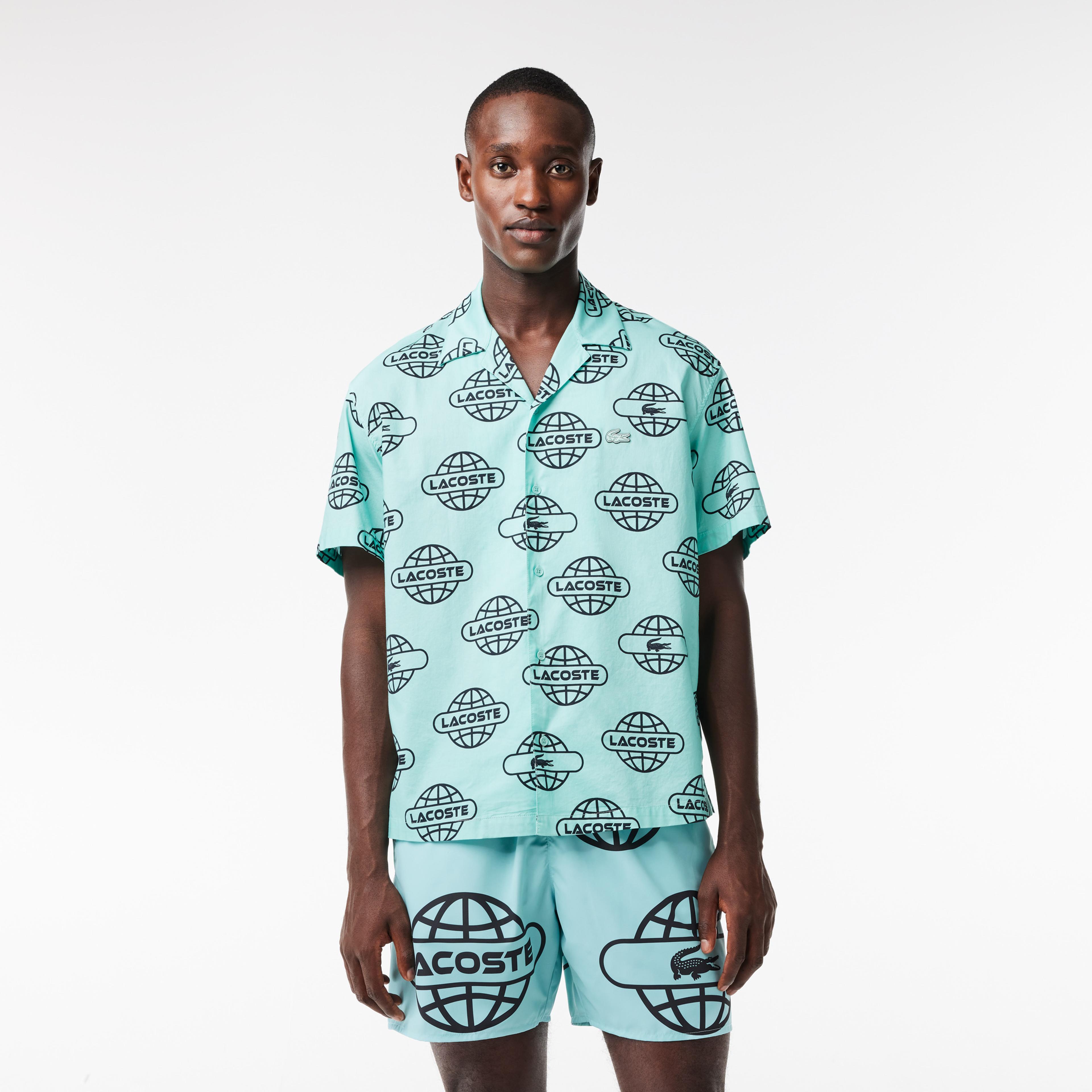 Lacoste Relaxed Fit Erkek Desenli Yeşil Gömlek