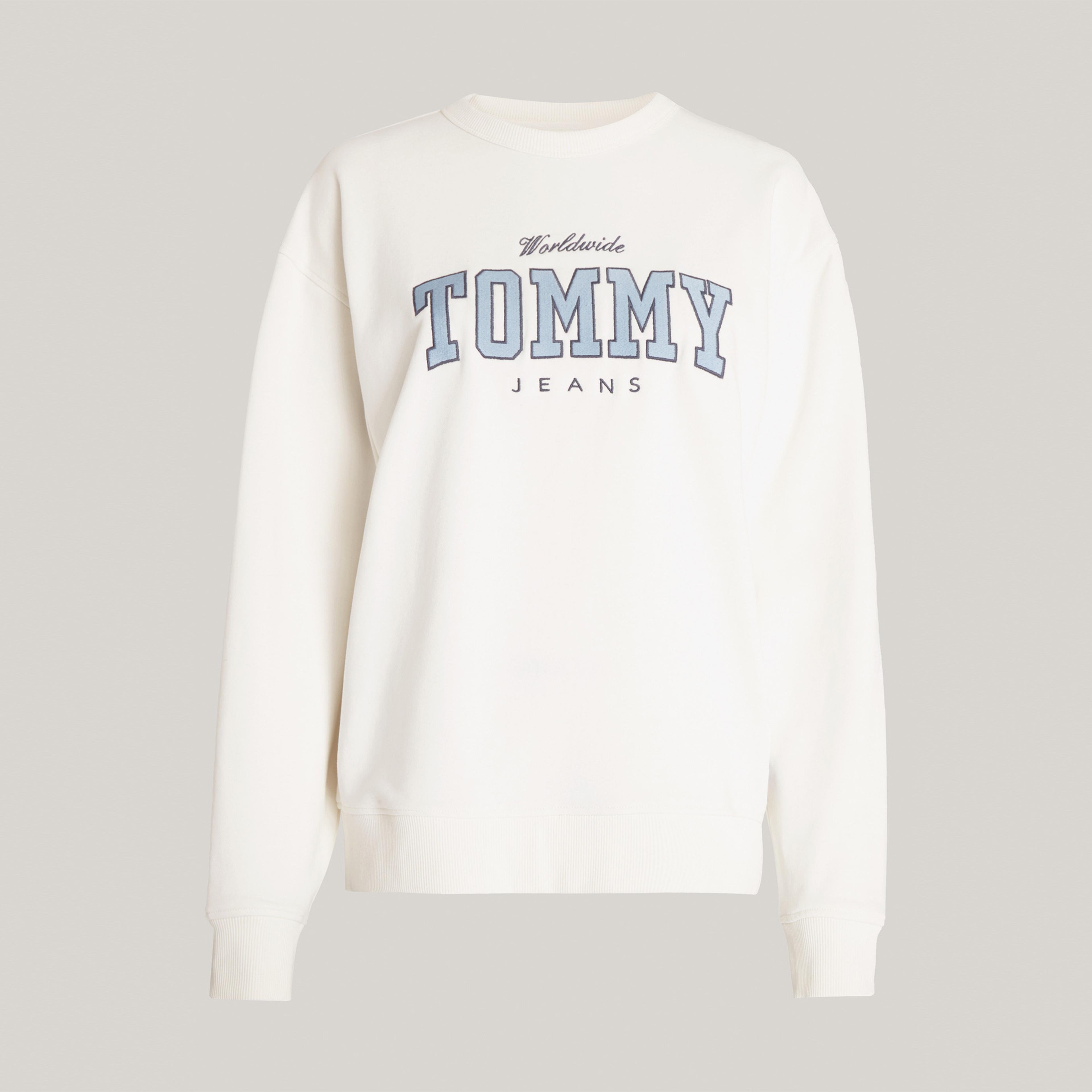 Tommy Jeans Relax Varsity Luxe Crew Kadın Beyaz Sweatshirt
