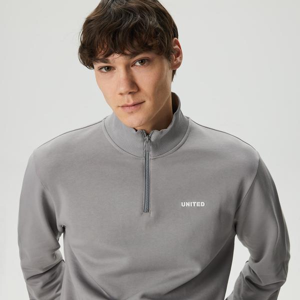 United4 Half Zip Peluş Erkek Gri Sweatshirt_3