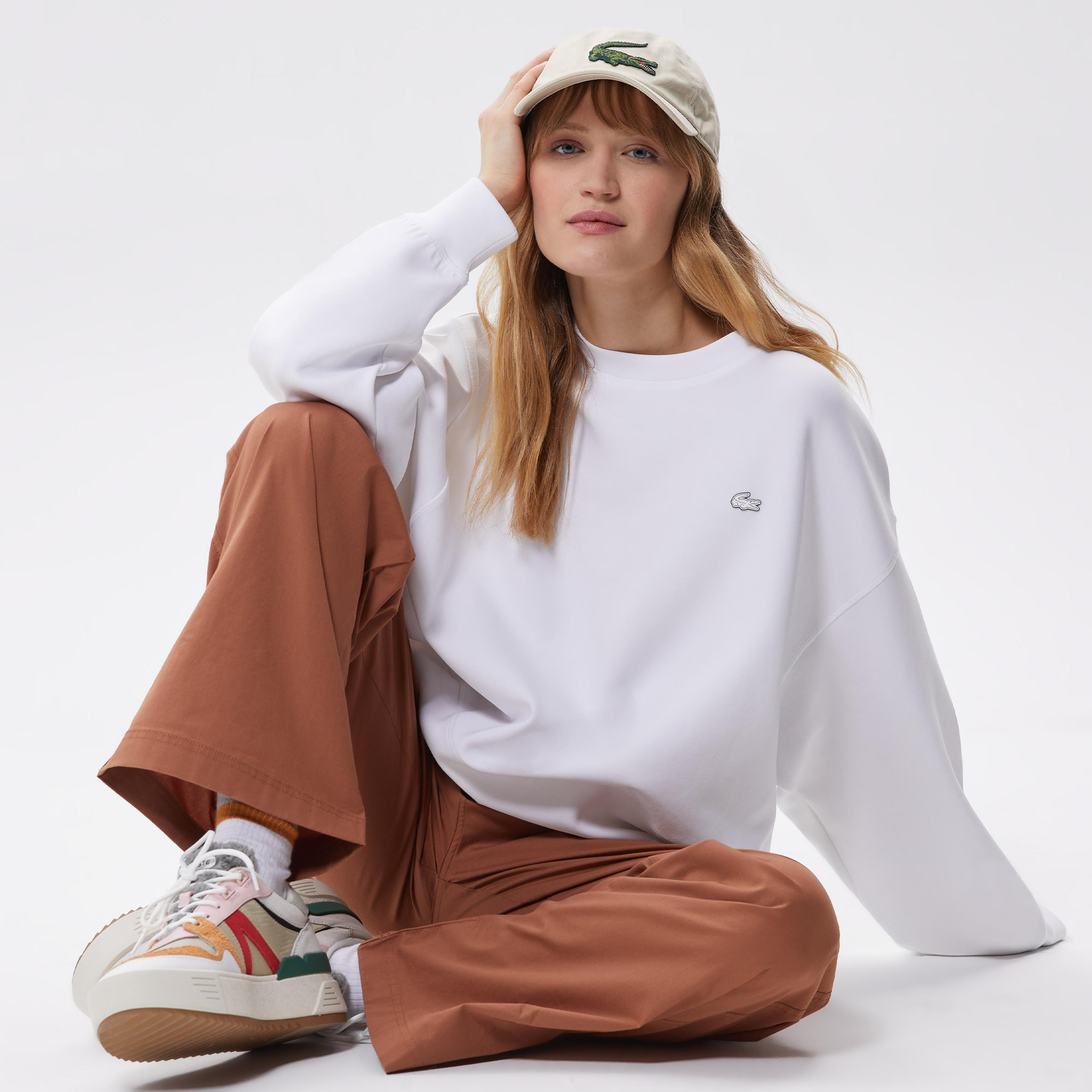 Lacoste Kadın Oversize Fit Bisiklet Yaka Beyaz Sweatshirt