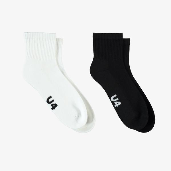 UNITED4 Street Essentials Mid-Crew Unisex Siyah/Beyaz 2'li Çorap