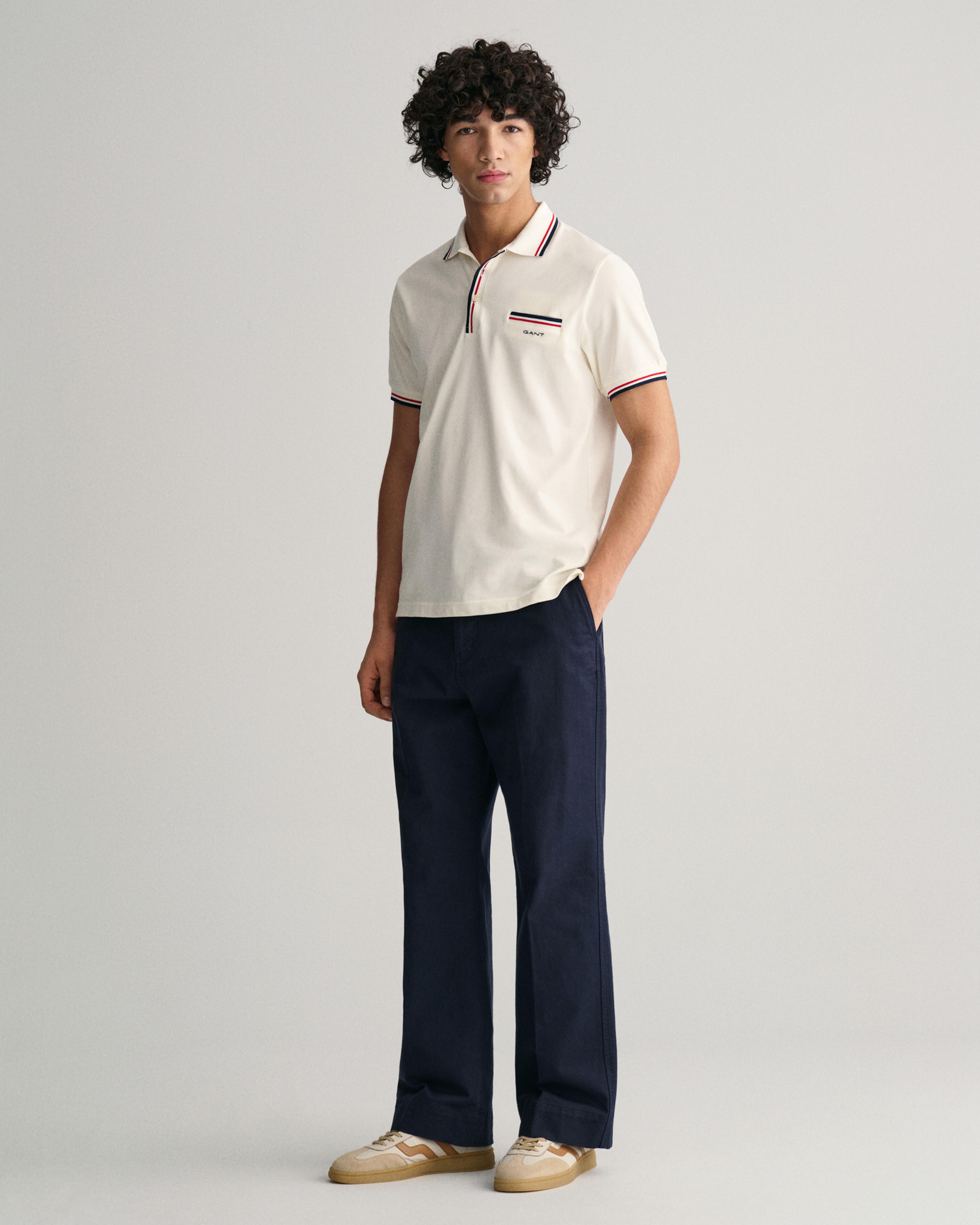 GANT Erkek Krem Regular Fit Çizgili Polo