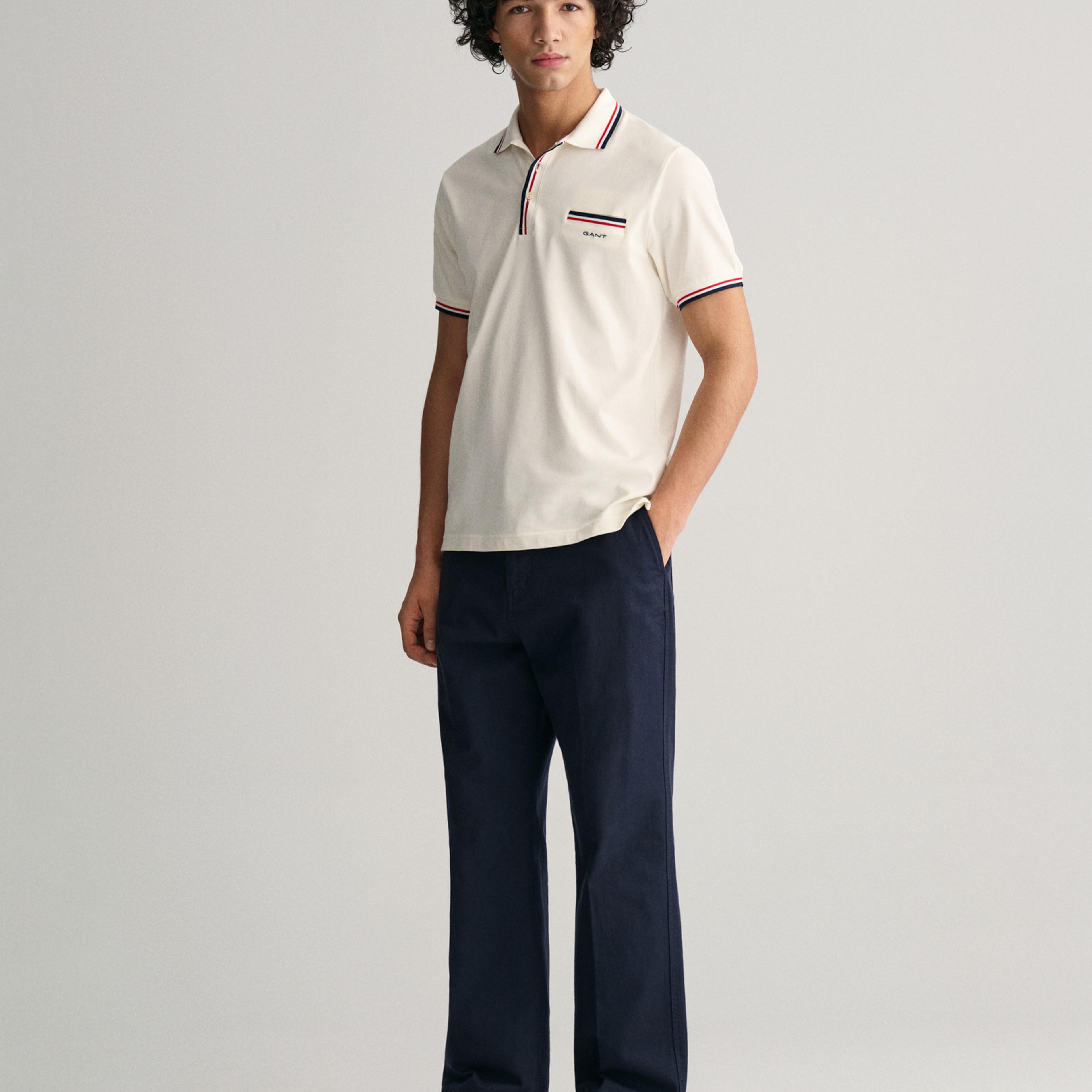 GANT Erkek Krem Regular Fit Çizgili Polo