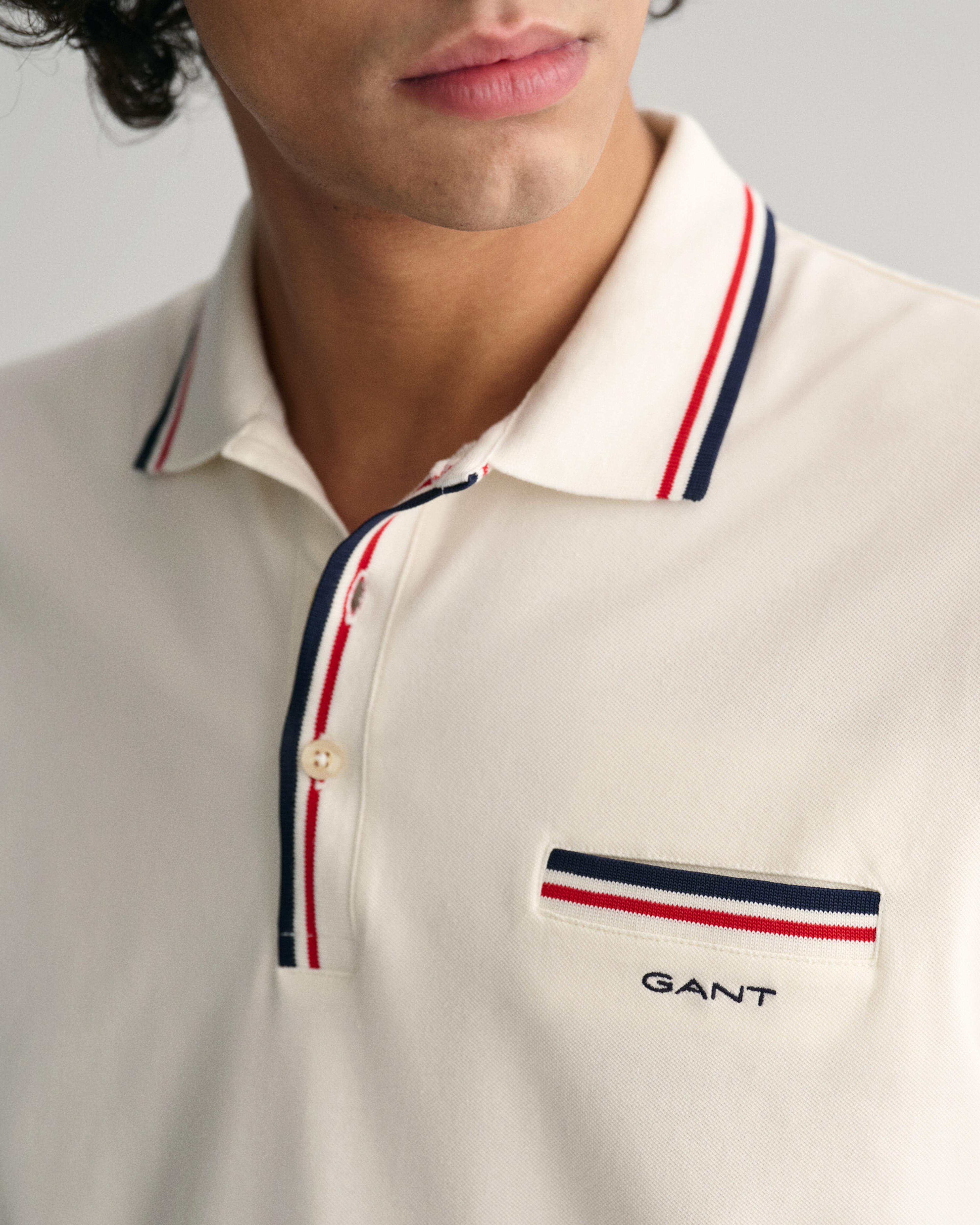 GANT Erkek Krem Regular Fit Çizgili Polo