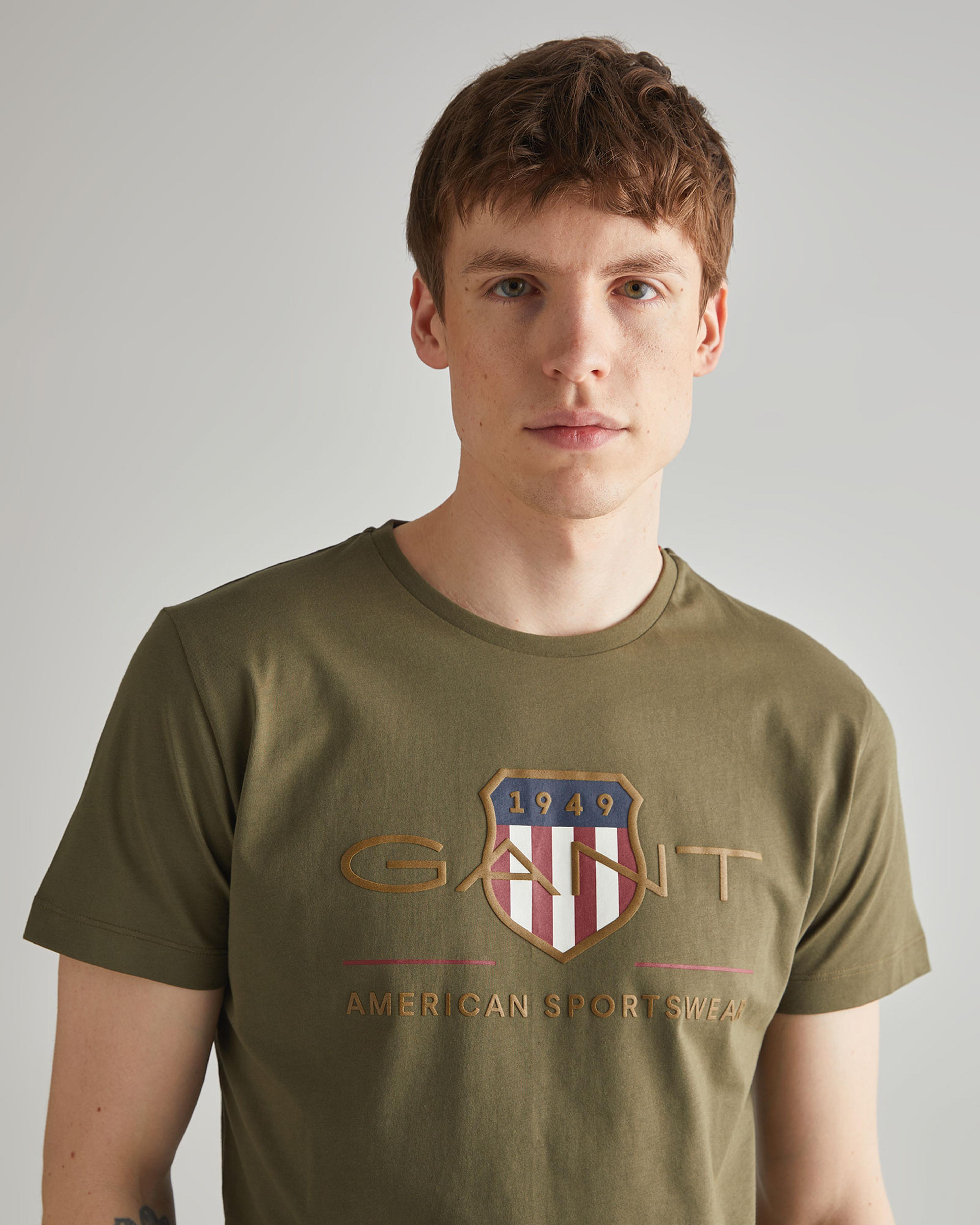 GANT Erkek Yeşil Regular Fit Bisiklet Yaka Logolu T-shirt