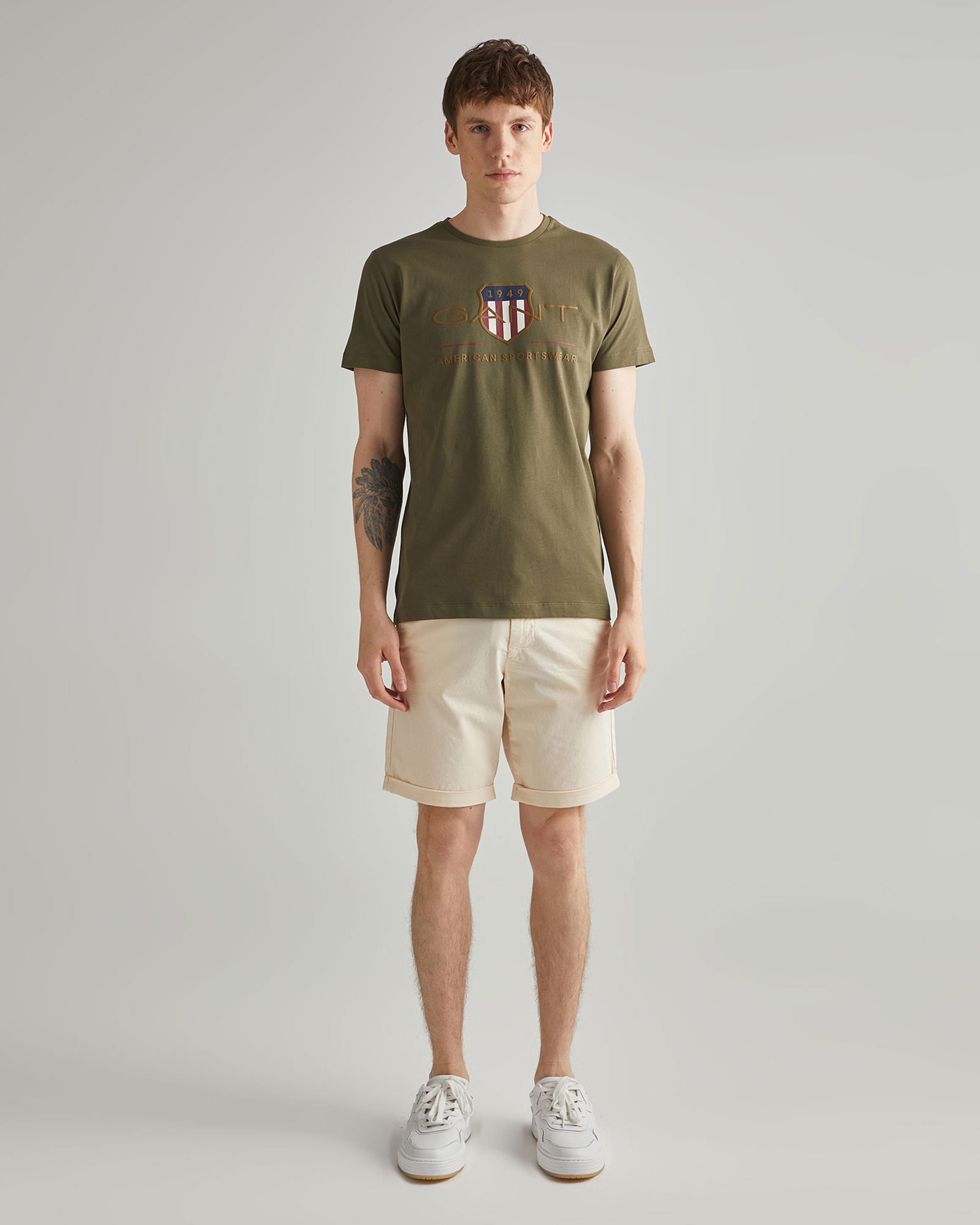 GANT Erkek Yeşil Regular Fit Bisiklet Yaka Logolu T-shirt