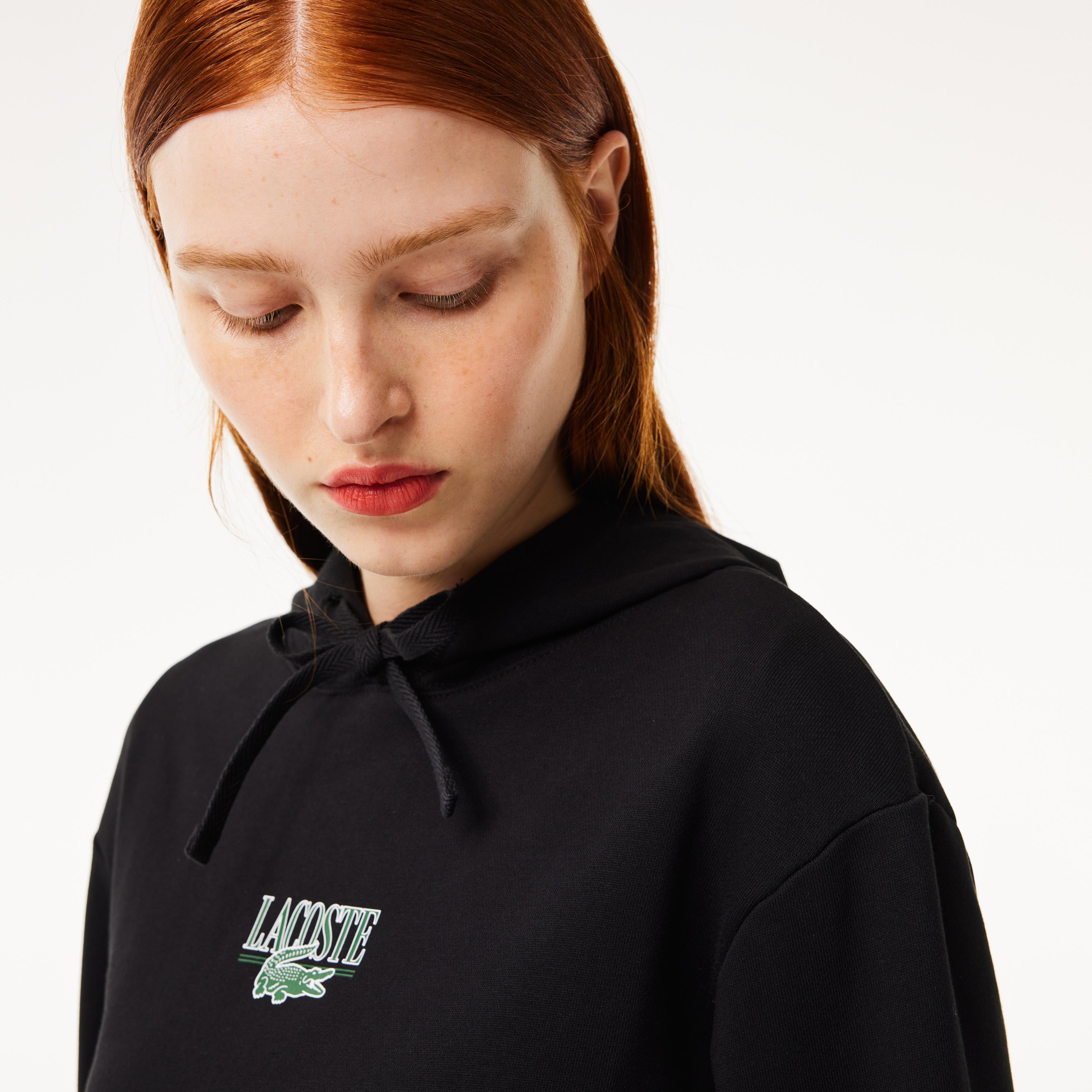 Lacoste Kadın Kapüşonlu Baskılı Siyah Sweatshirt