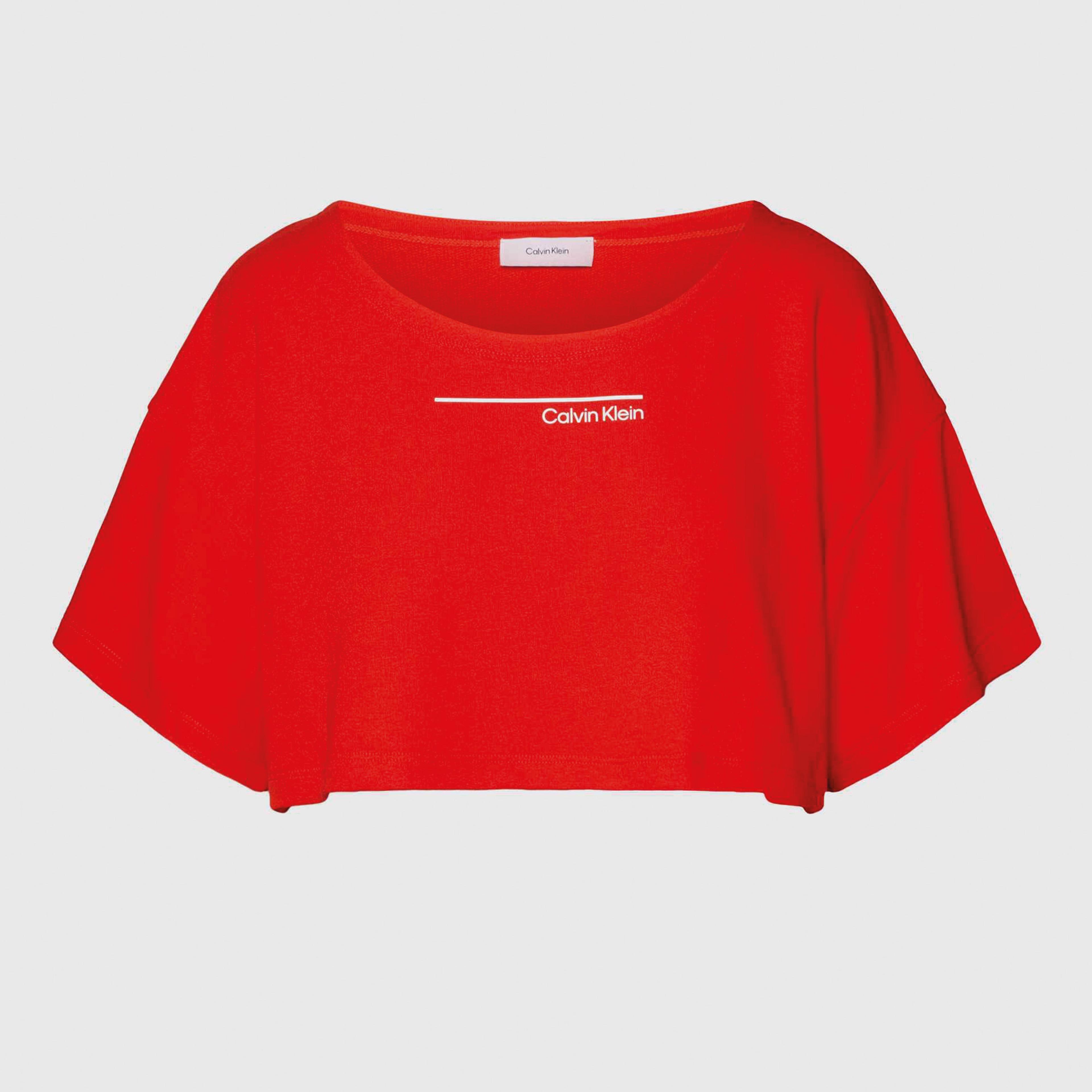 Calvin Klein Box Fıt Crop Top Kadın Kırmızı T-shirt