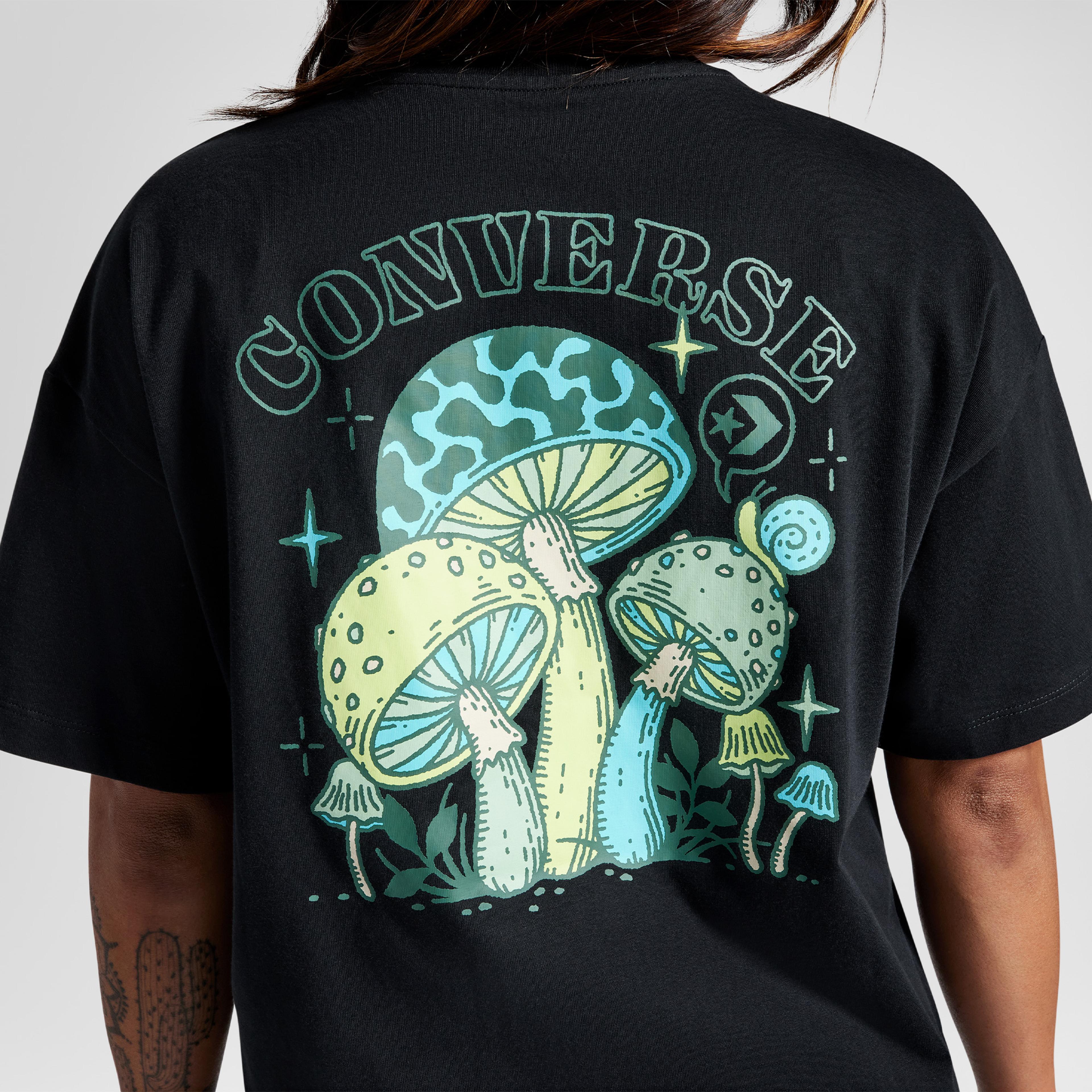 Converse Mushroom Graphic Oversized Fit Kadın Siyah T-Shirt