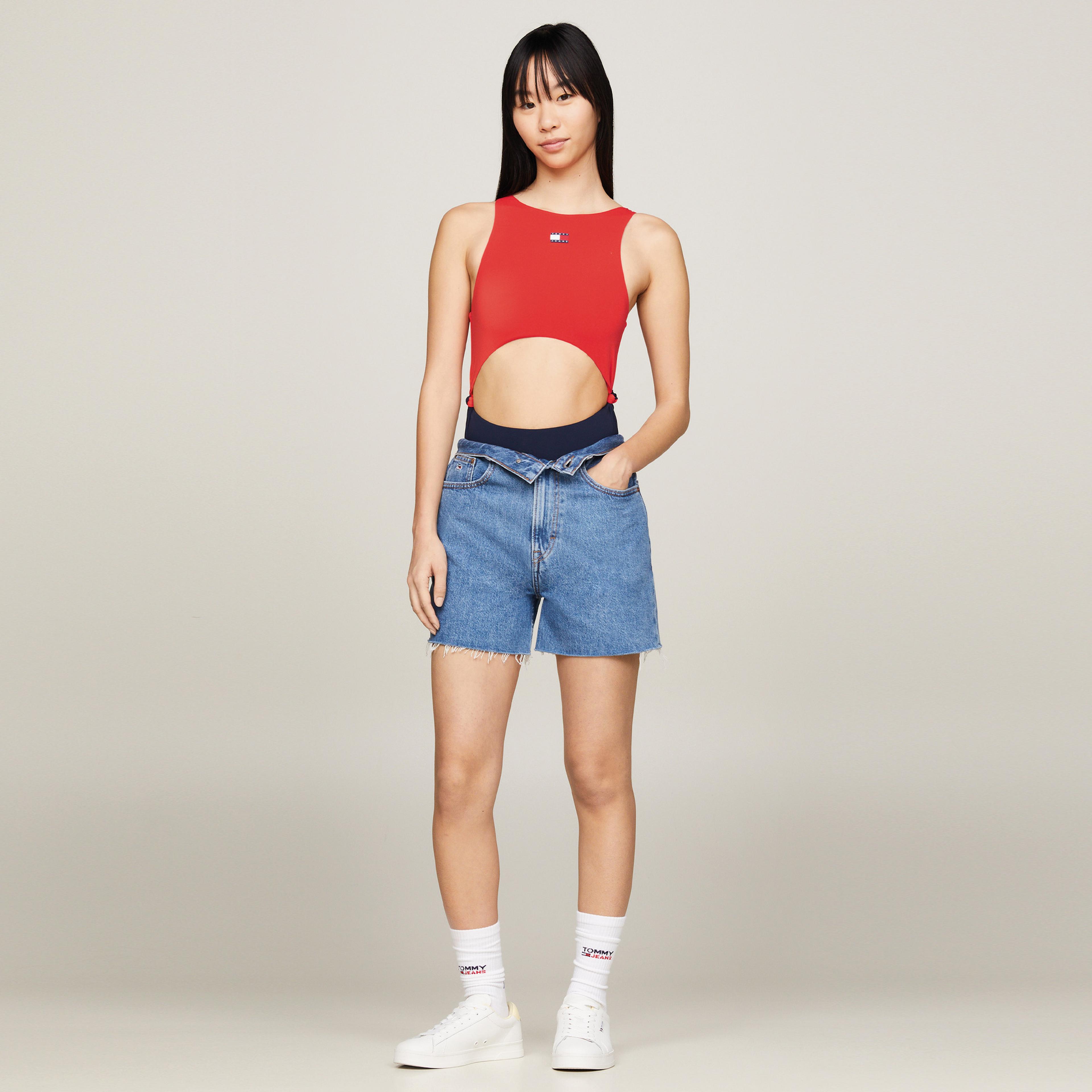 Tommy Jeans Cut Out Kadın Kırmızı Mayo