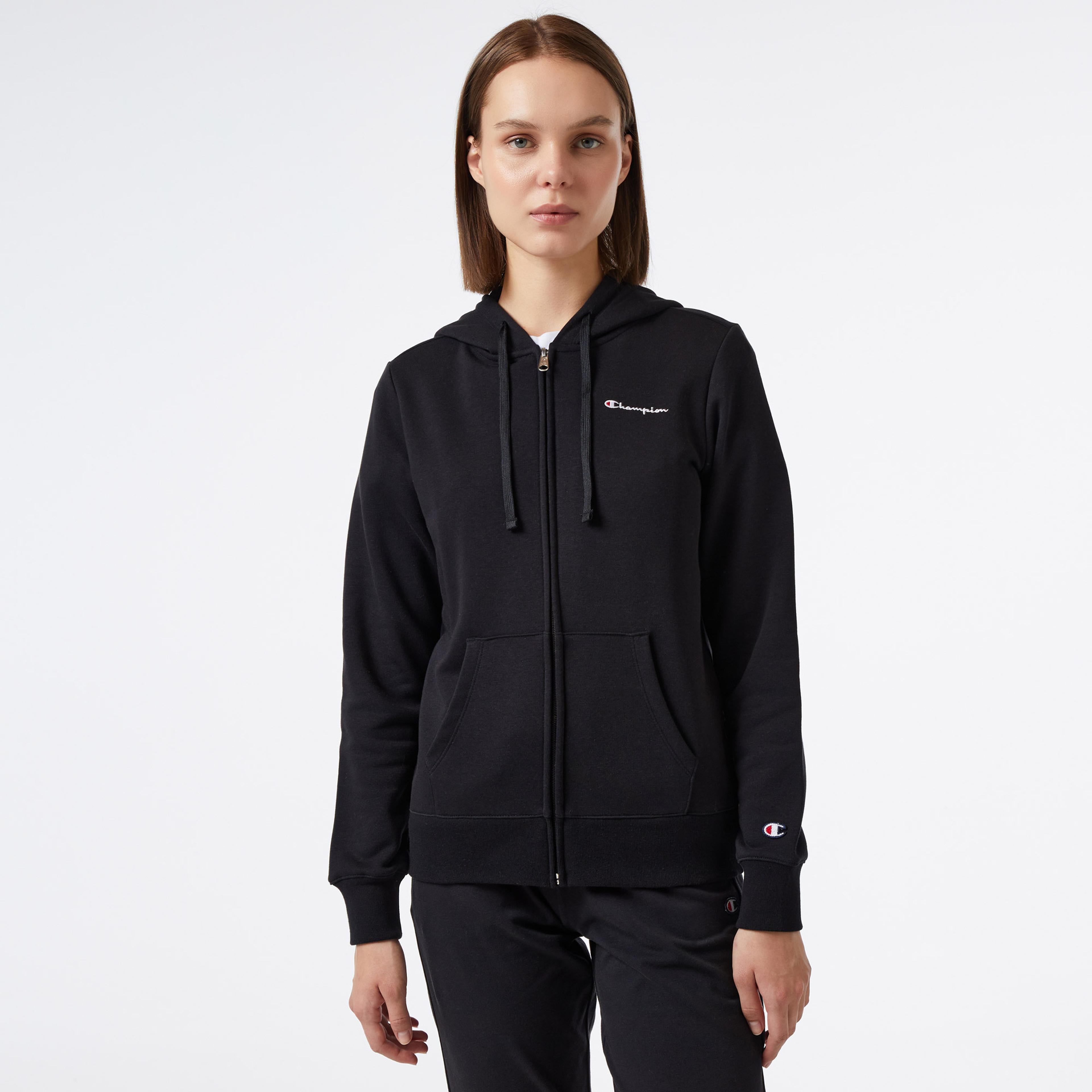 Champion Hooded Full Zip Kadın Siyah Eşofman Üstü