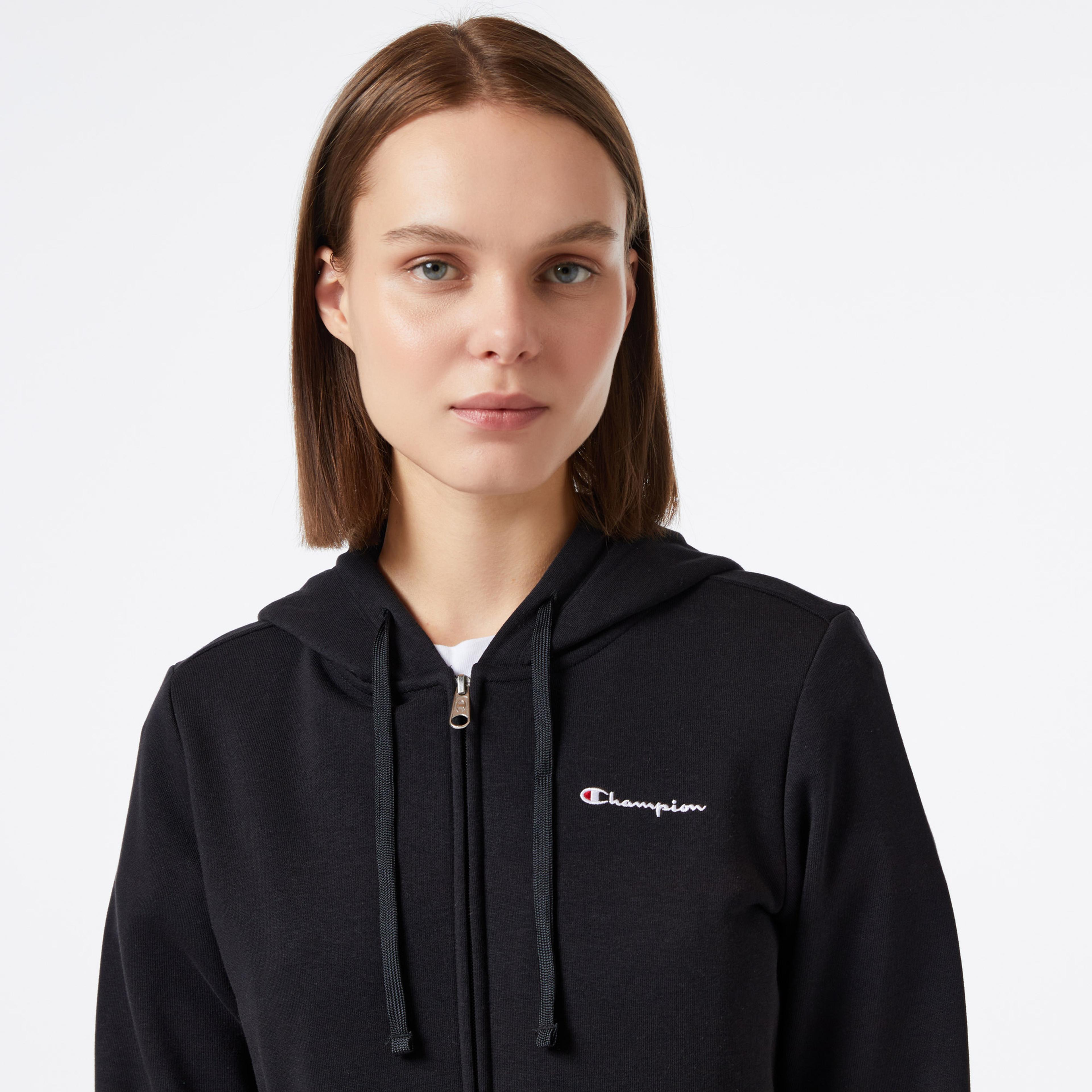 Champion Hooded Full Zip Kadın Siyah Eşofman Üstü