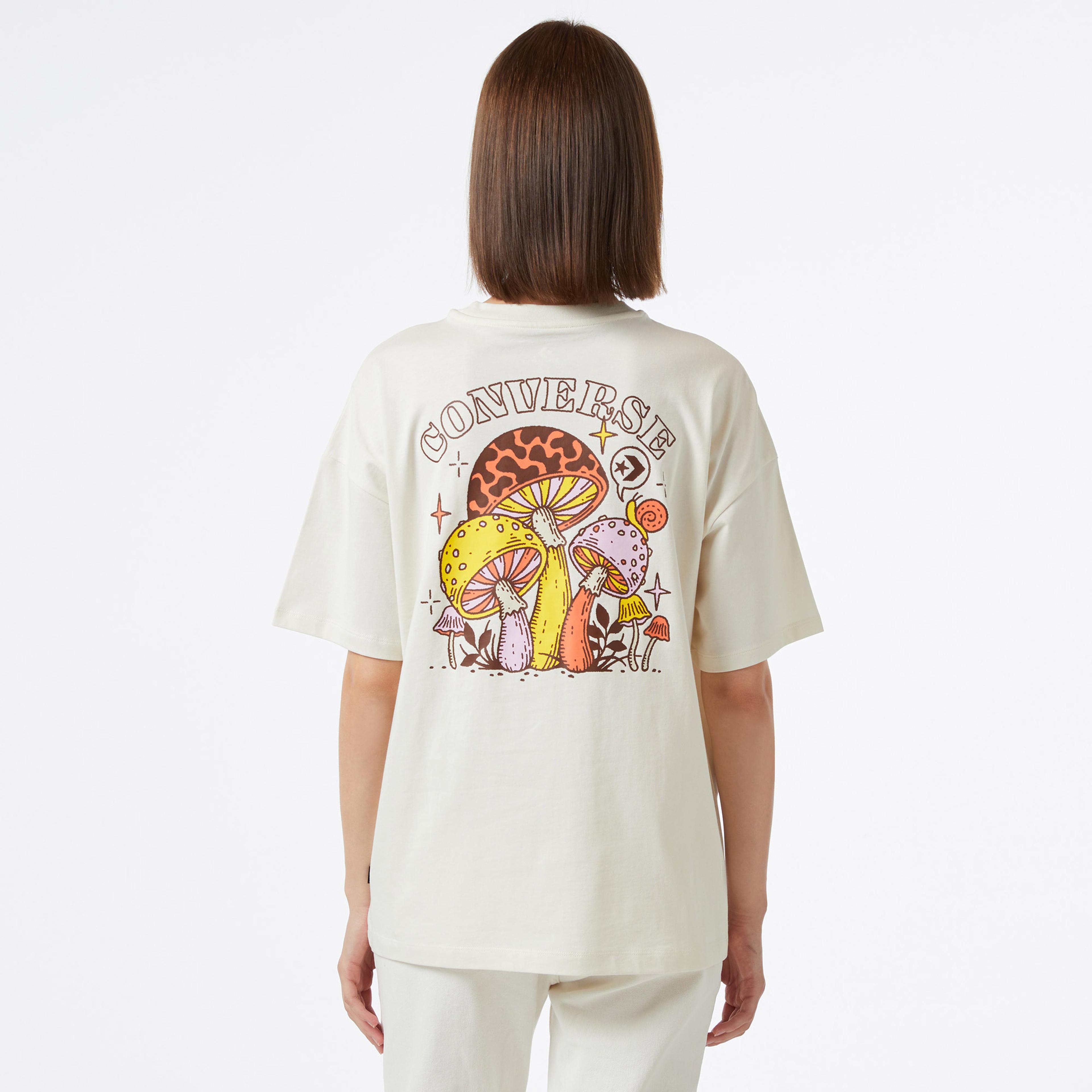 Converse Mushroom Graphic Oversized Fit Kadın Siyah T-Shirt