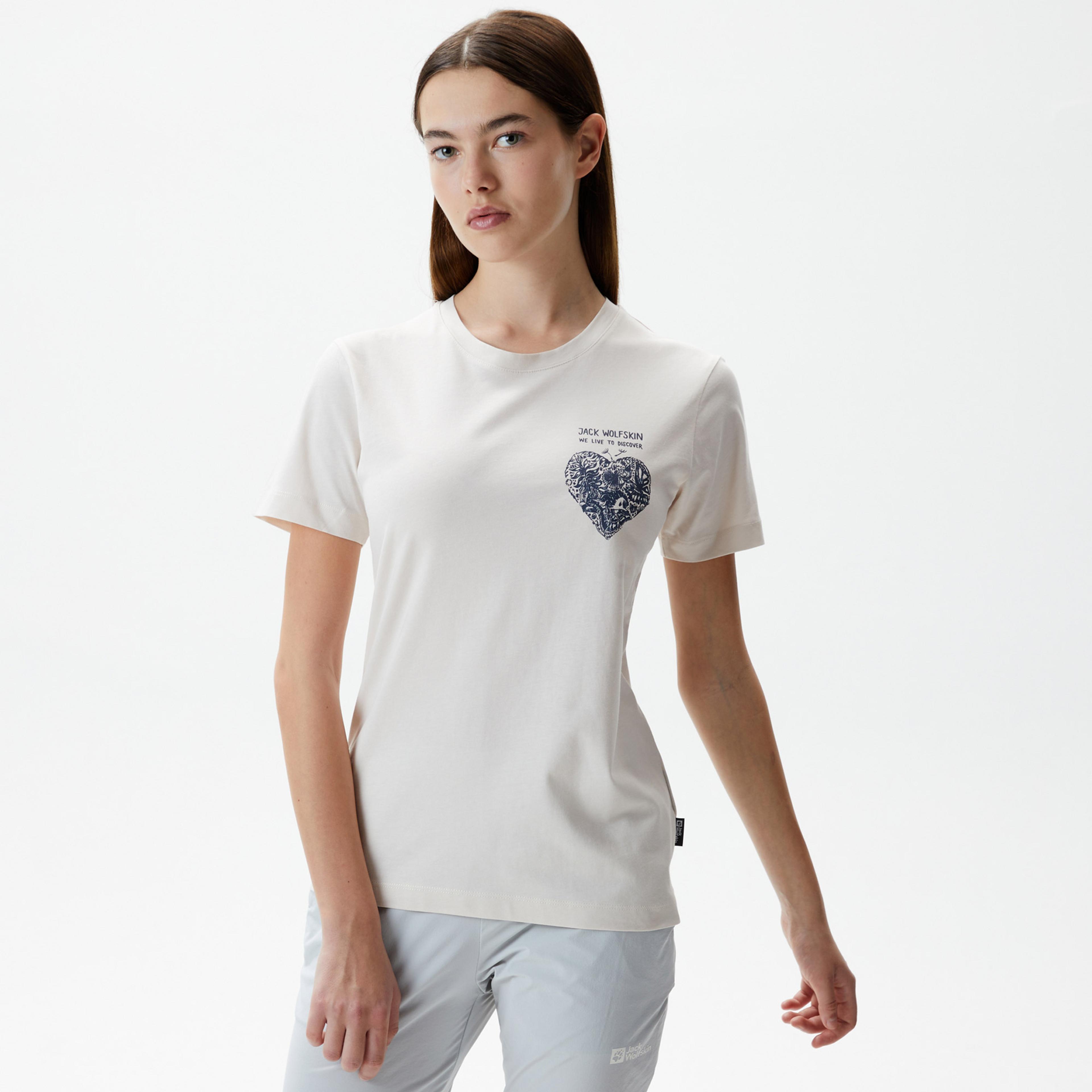 Jack Wolfskin Discover Heart Kadın Bej T-Shirt