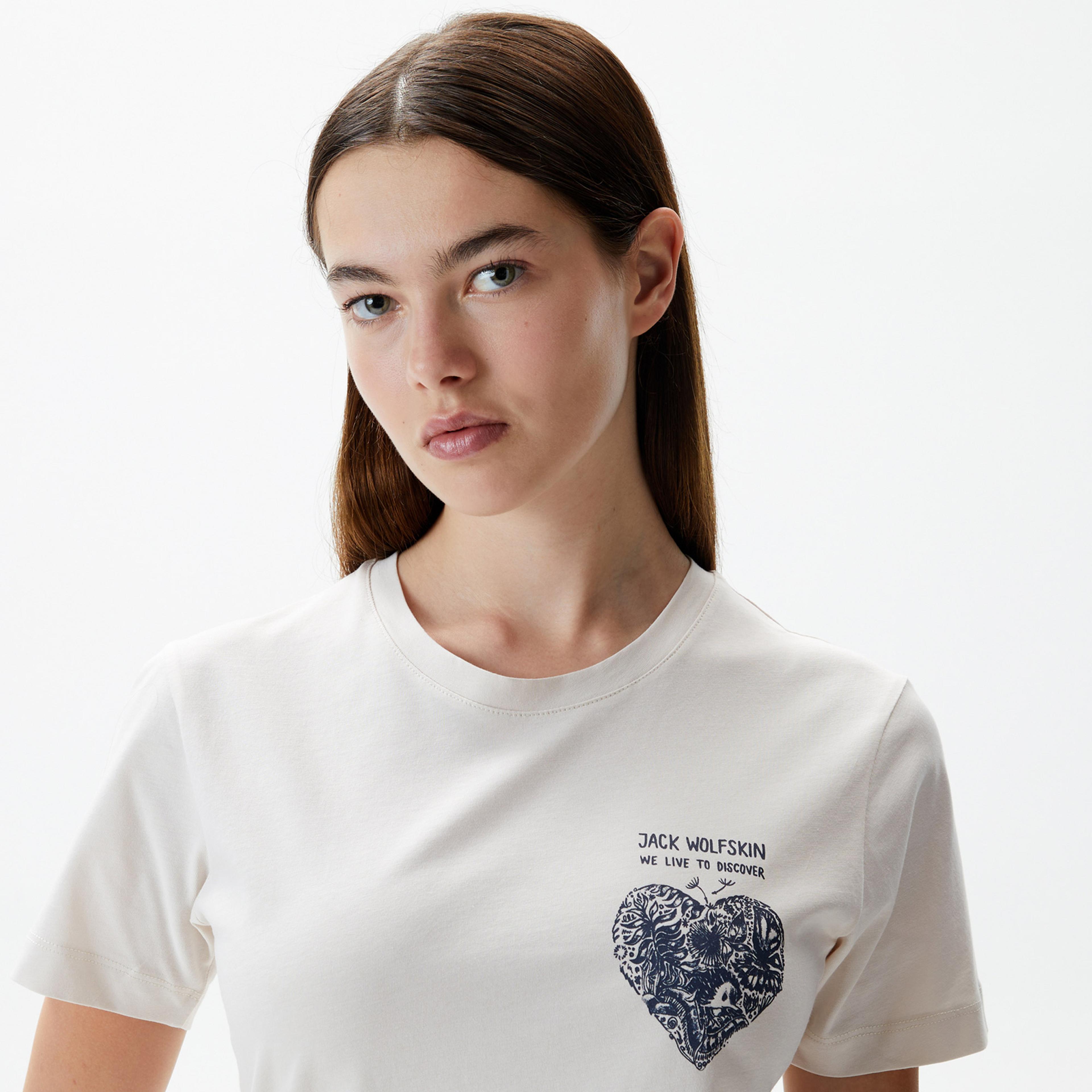 Jack Wolfskin Discover Heart Kadın Bej T-Shirt