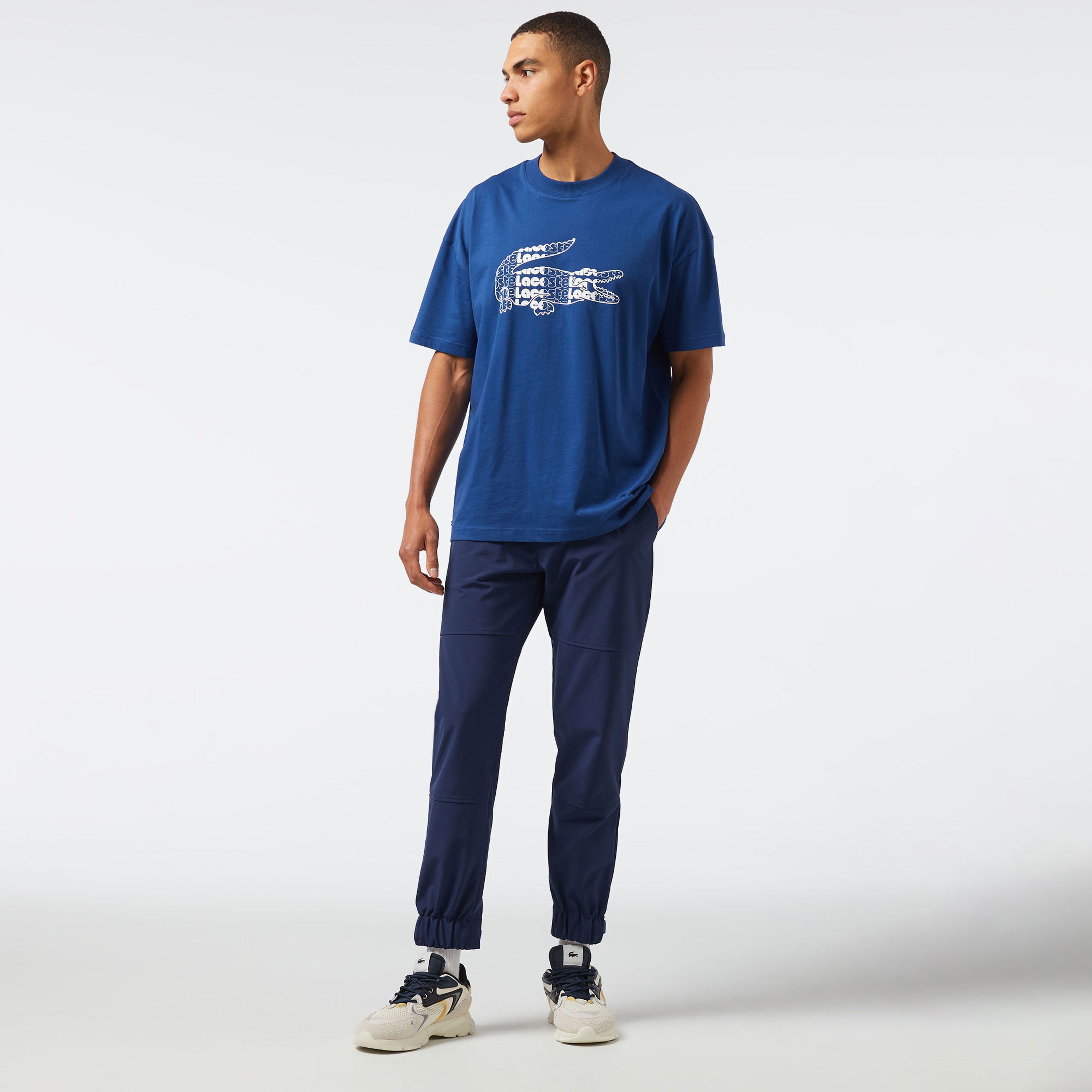 Lacoste Erkek Relaxed Fit Bisiklet Yaka Baskılı Lacivert T-Shirt