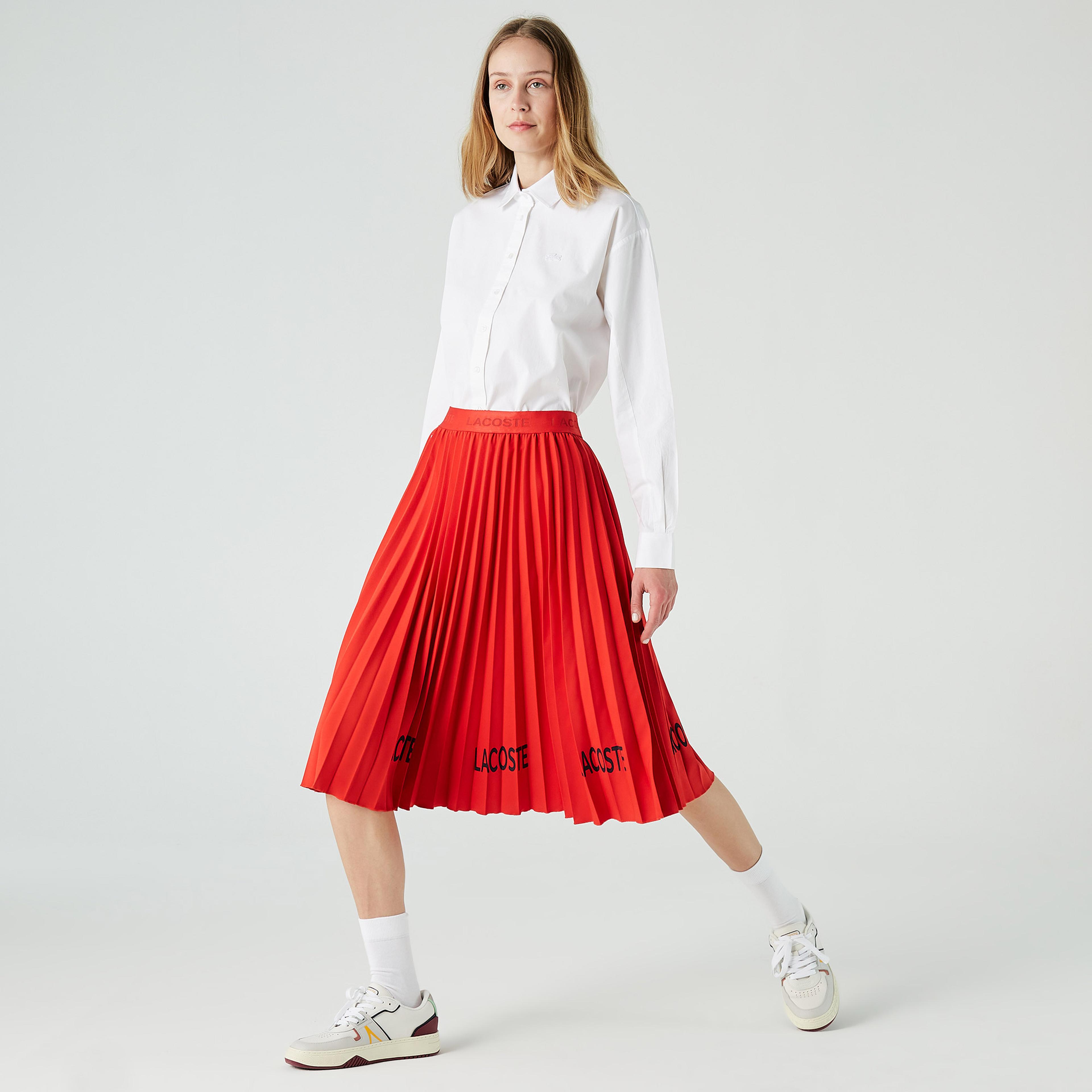 Lacoste Kadın Loose Fit Baskılı Kırmızı Etek