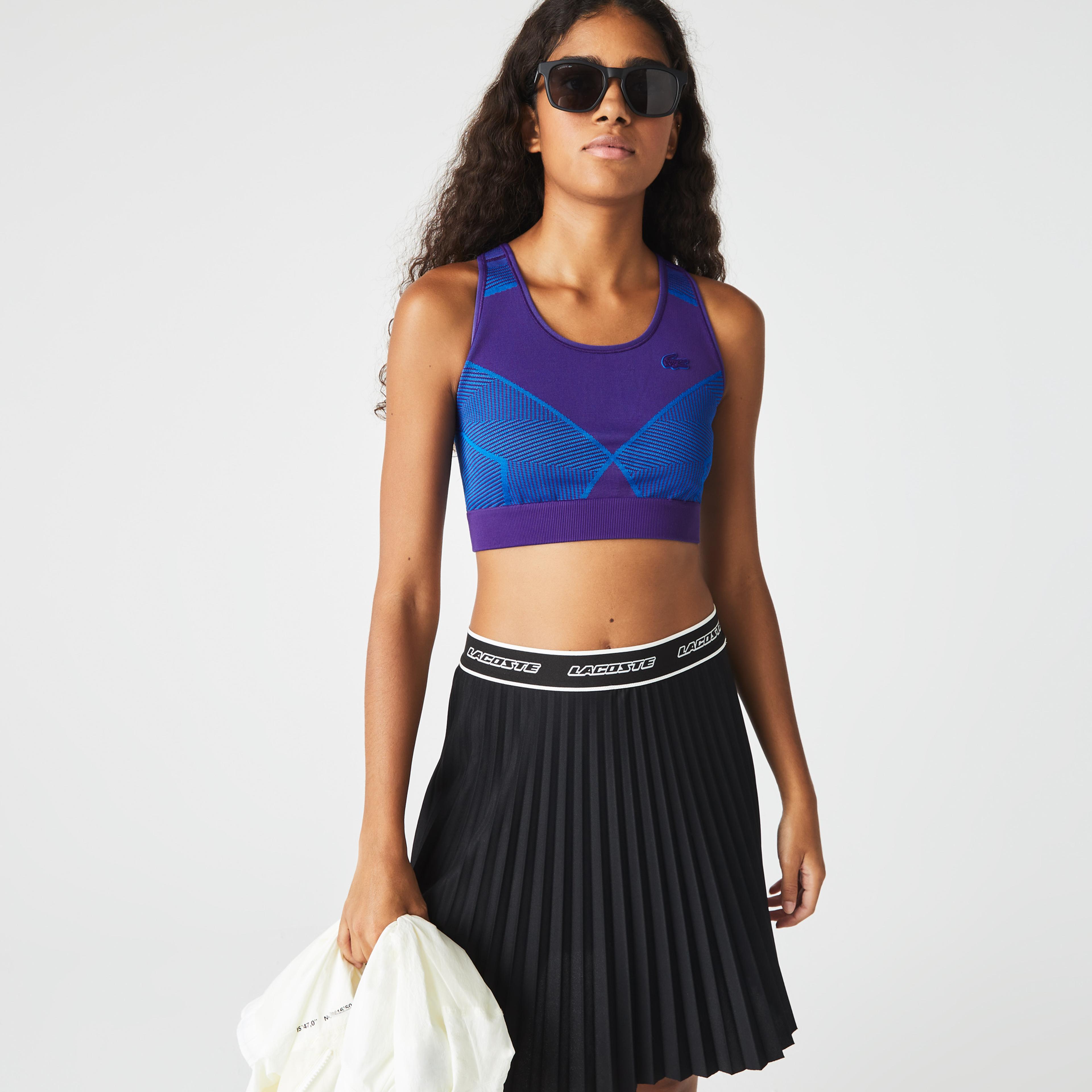 Lacoste SPORT Kadın Tapered Fit Kolsuz Bisiklet Yaka Desenli Mor Bra