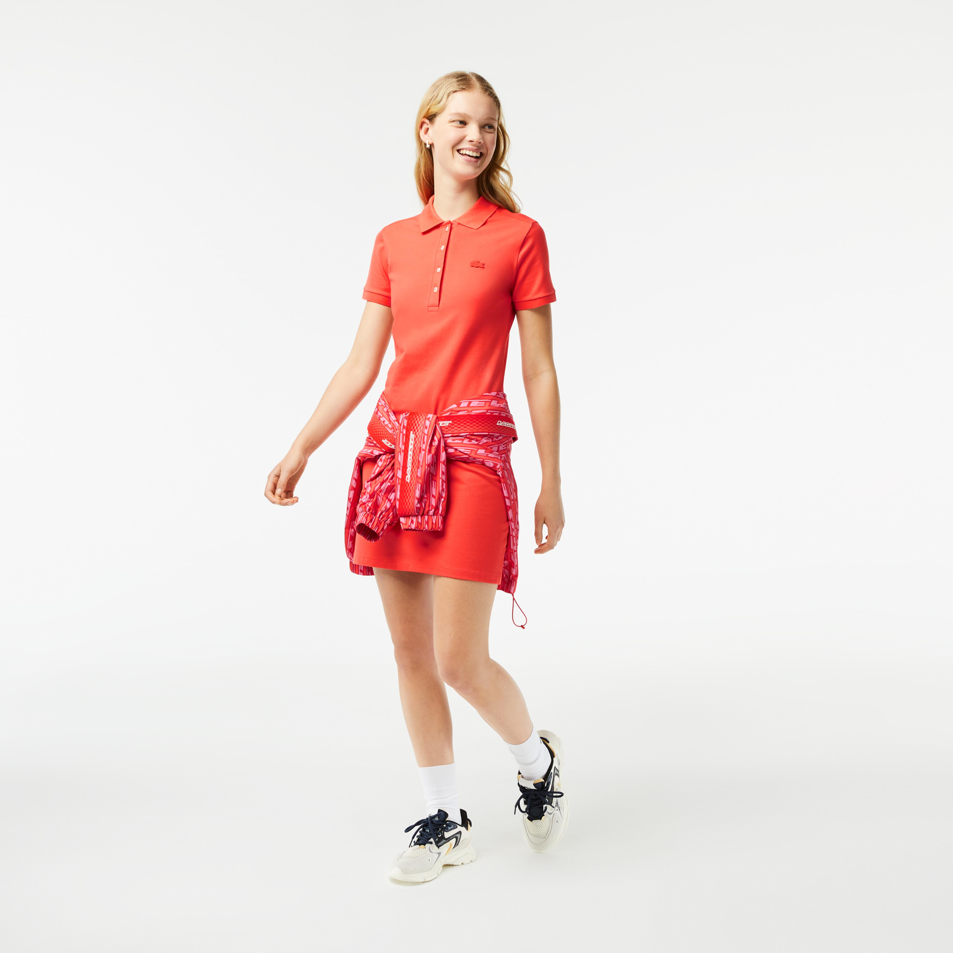 Lacoste Kadın Slim Fit Kısa Kollu Polo Yaka Turuncu Elbise
