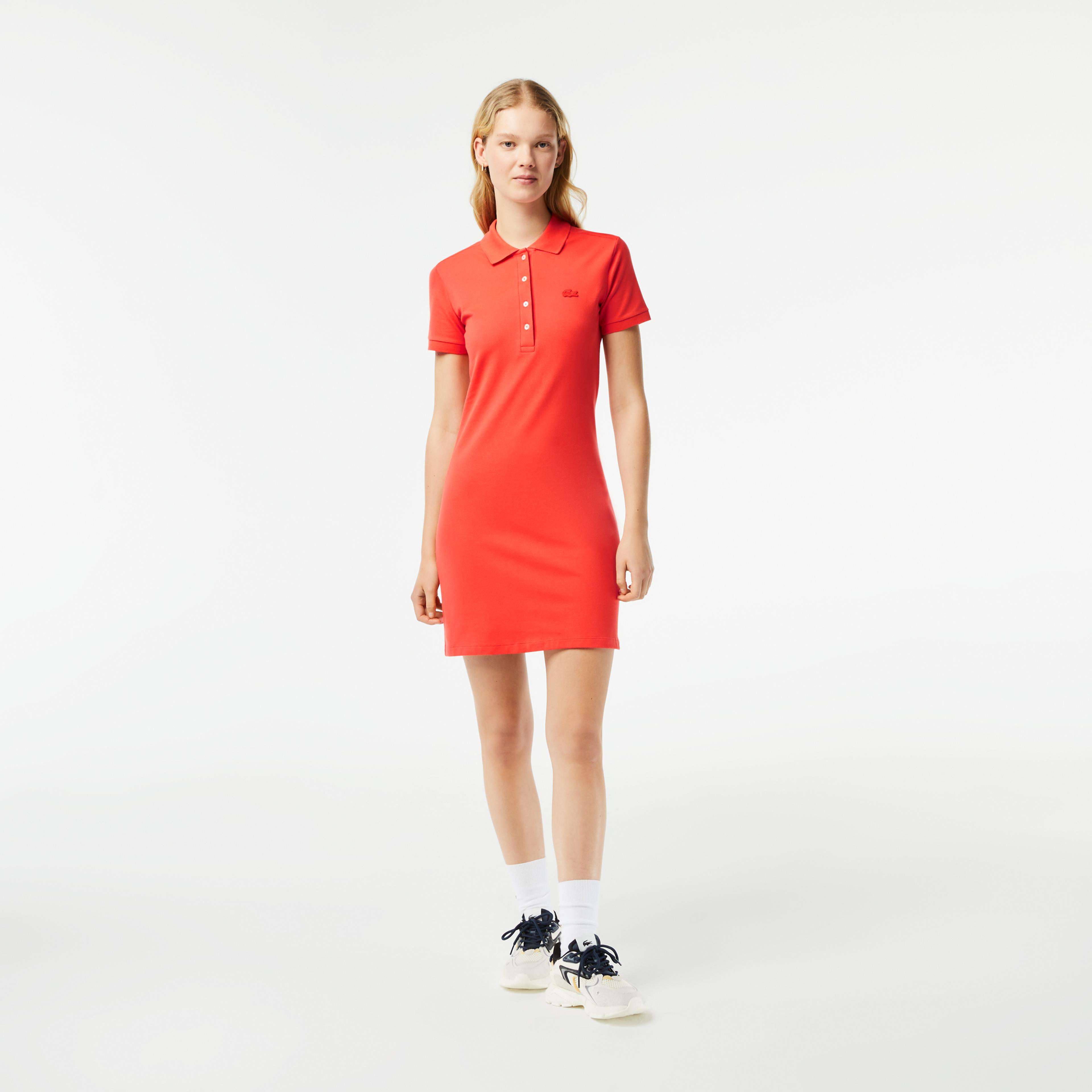 Lacoste Kadın Slim Fit Kısa Kollu Polo Yaka Turuncu Elbise