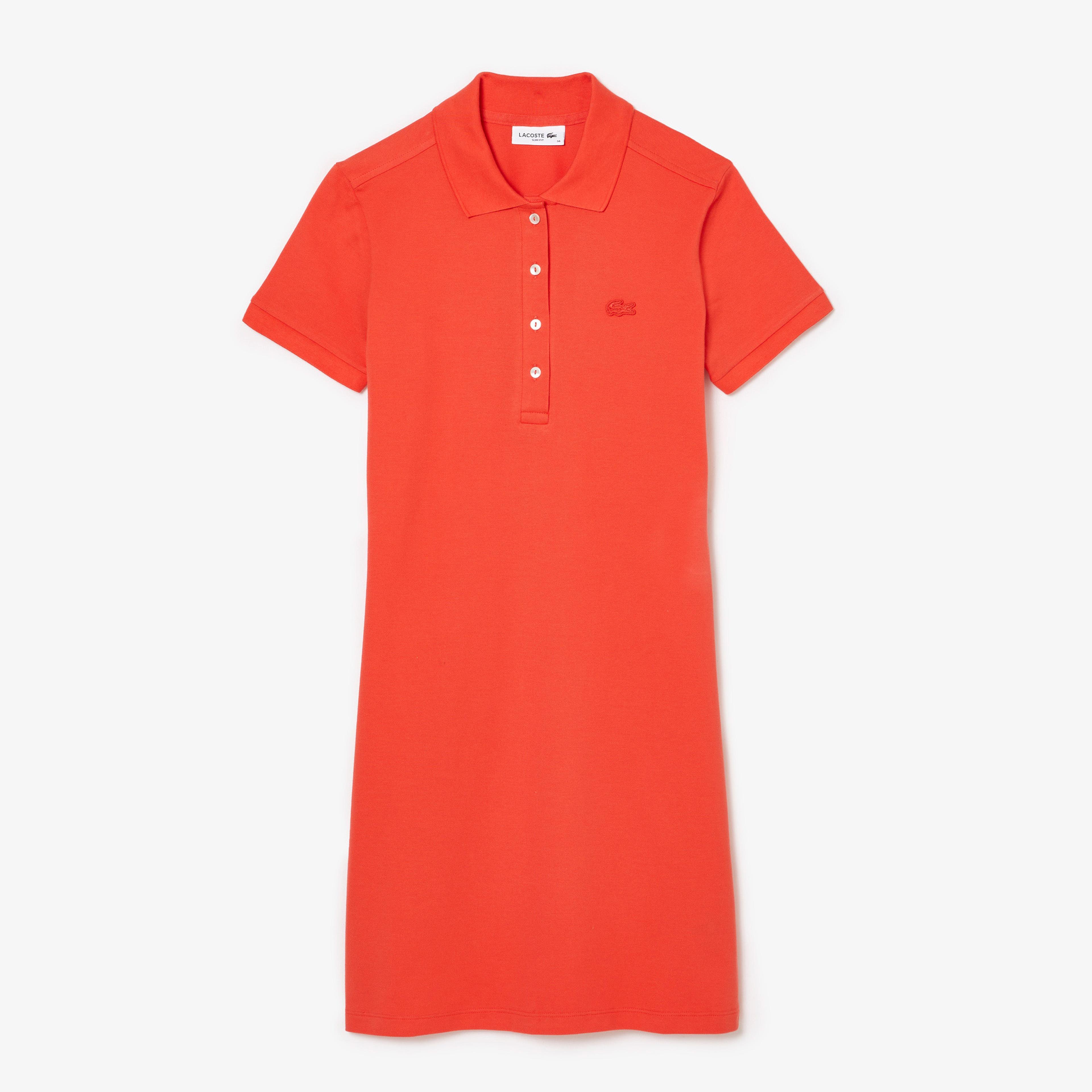 Lacoste Kadın Slim Fit Kısa Kollu Polo Yaka Turuncu Elbise