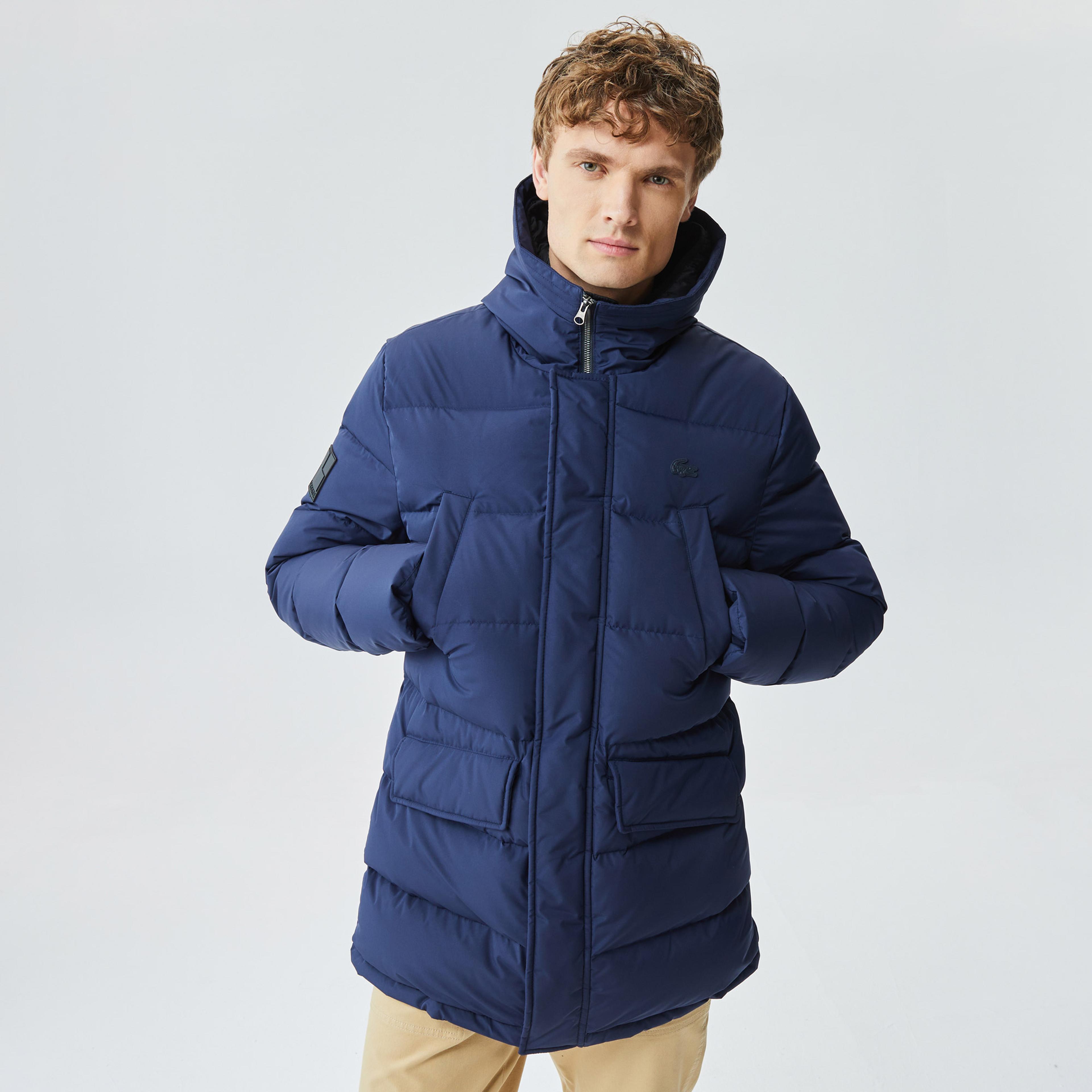 Lacoste Erkek Kapüşonlu Kapitone Koyu Lacivert Şişme Mont