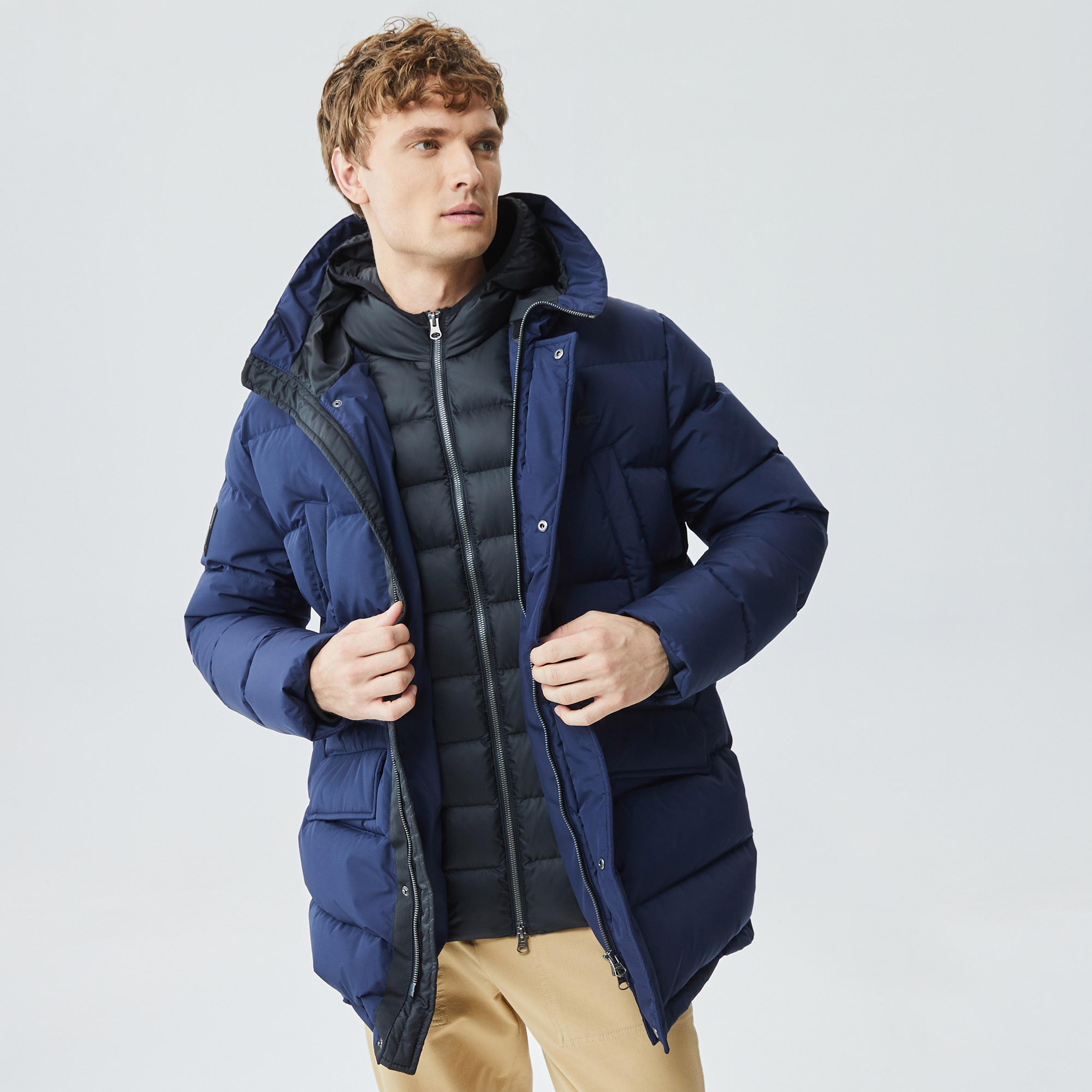 Lacoste Erkek Kapüşonlu Kapitone Koyu Lacivert Şişme Mont