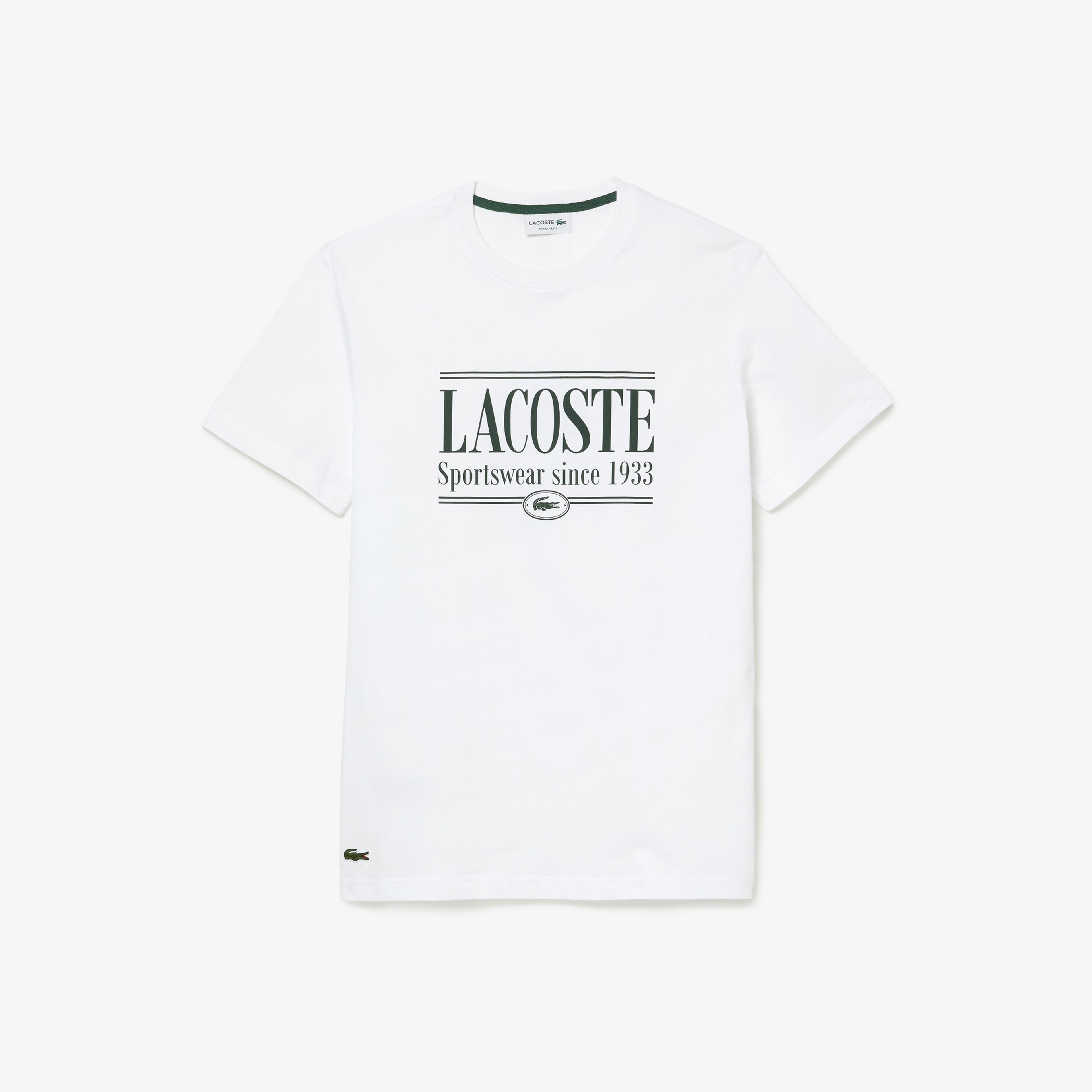 Lacoste Erkek Regular Fit Bisiklet Yaka Baskılı Beyaz T-Shirt