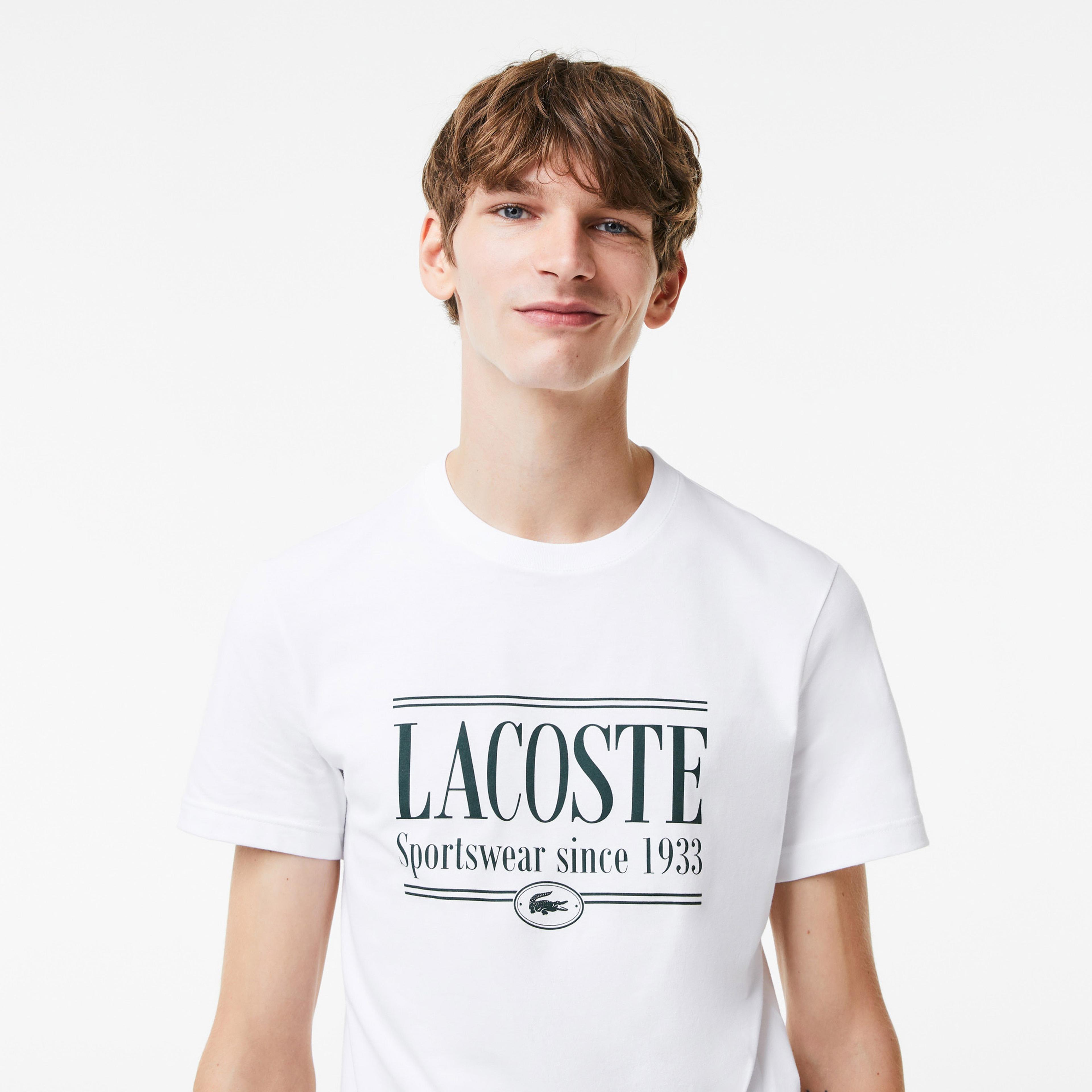 Lacoste Erkek Regular Fit Bisiklet Yaka Baskılı Beyaz T-Shirt