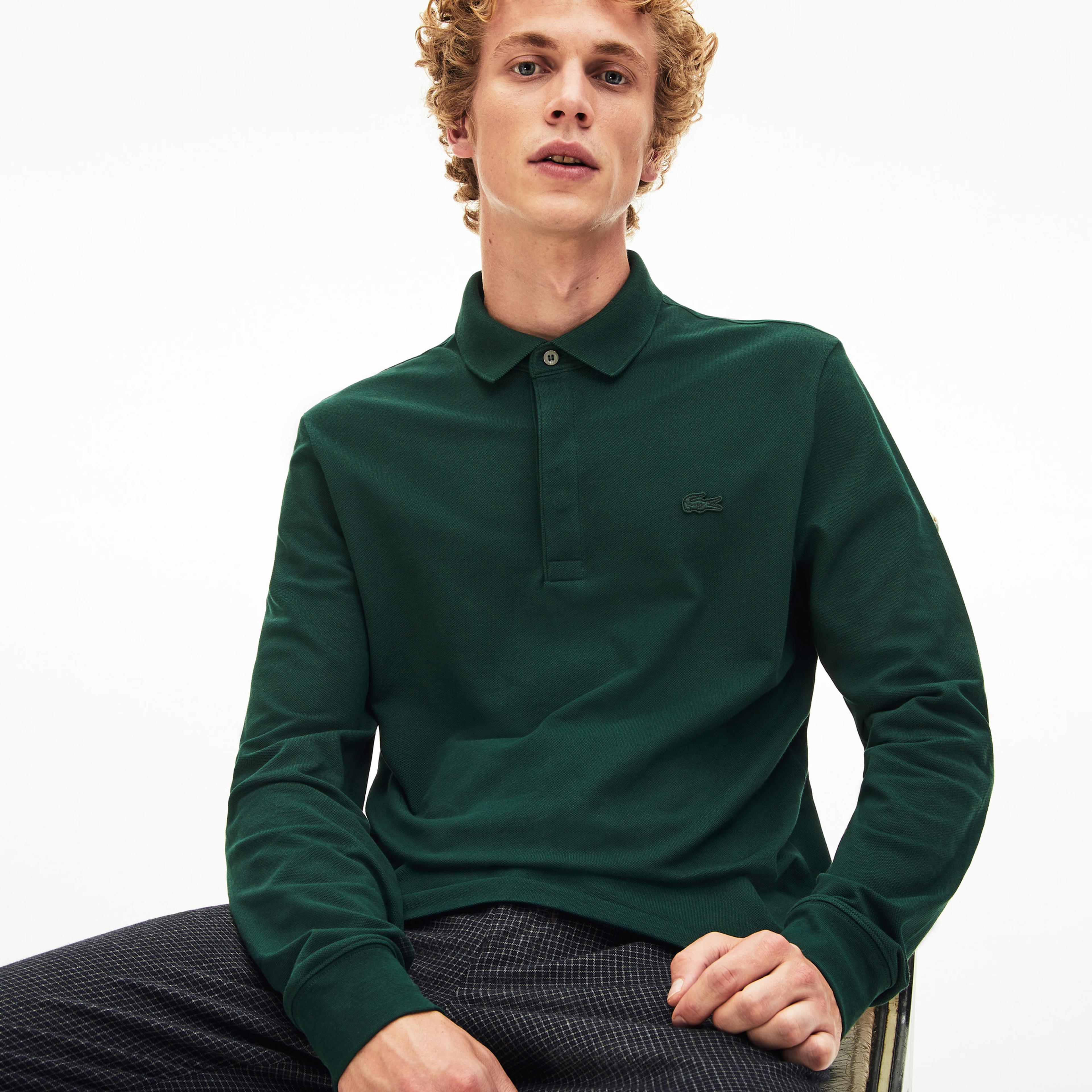 Lacoste Paris Erkek Regular Fit Uzun Kollu Koyu Yeşil Polo