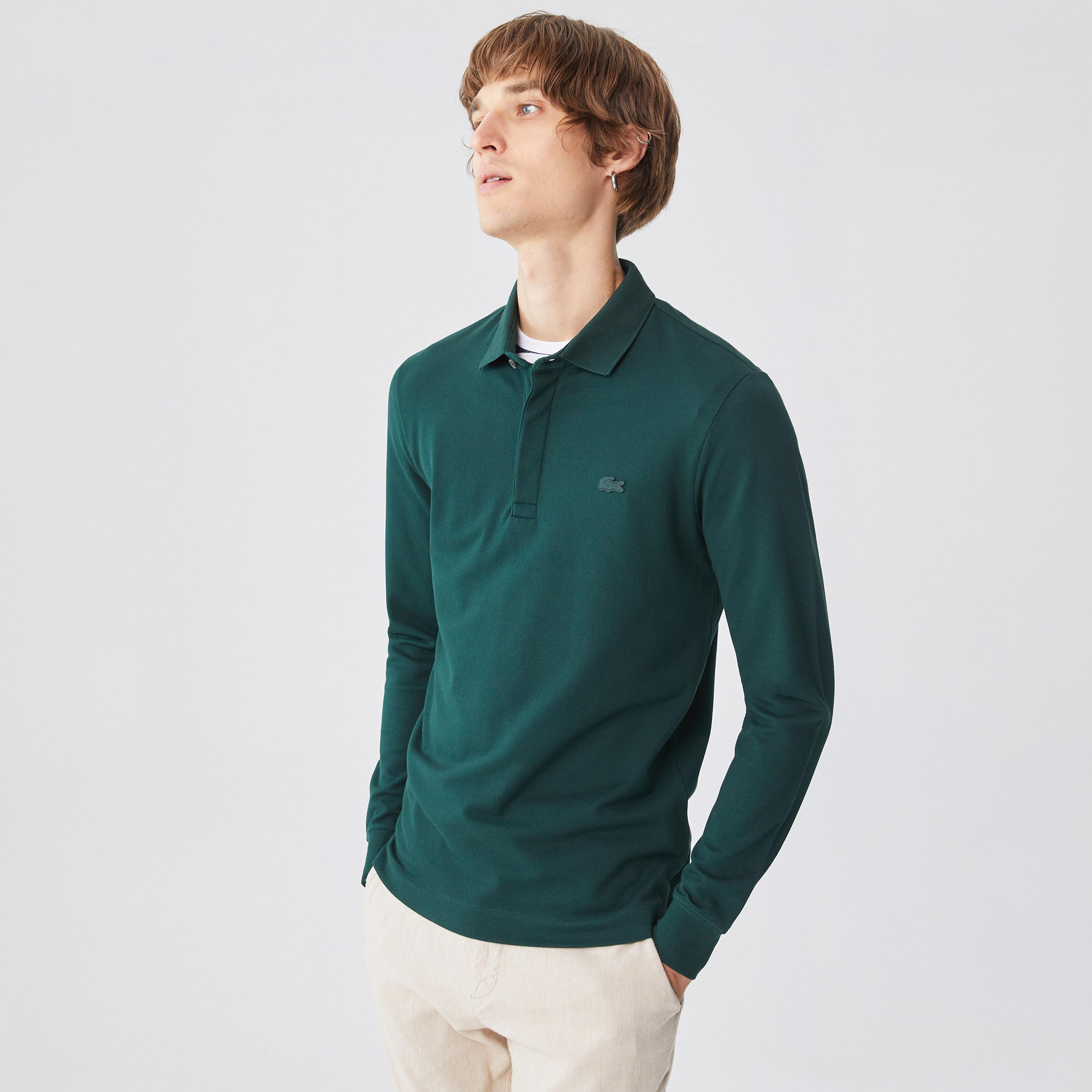 Lacoste Paris Erkek Regular Fit Uzun Kollu Koyu Yeşil Polo