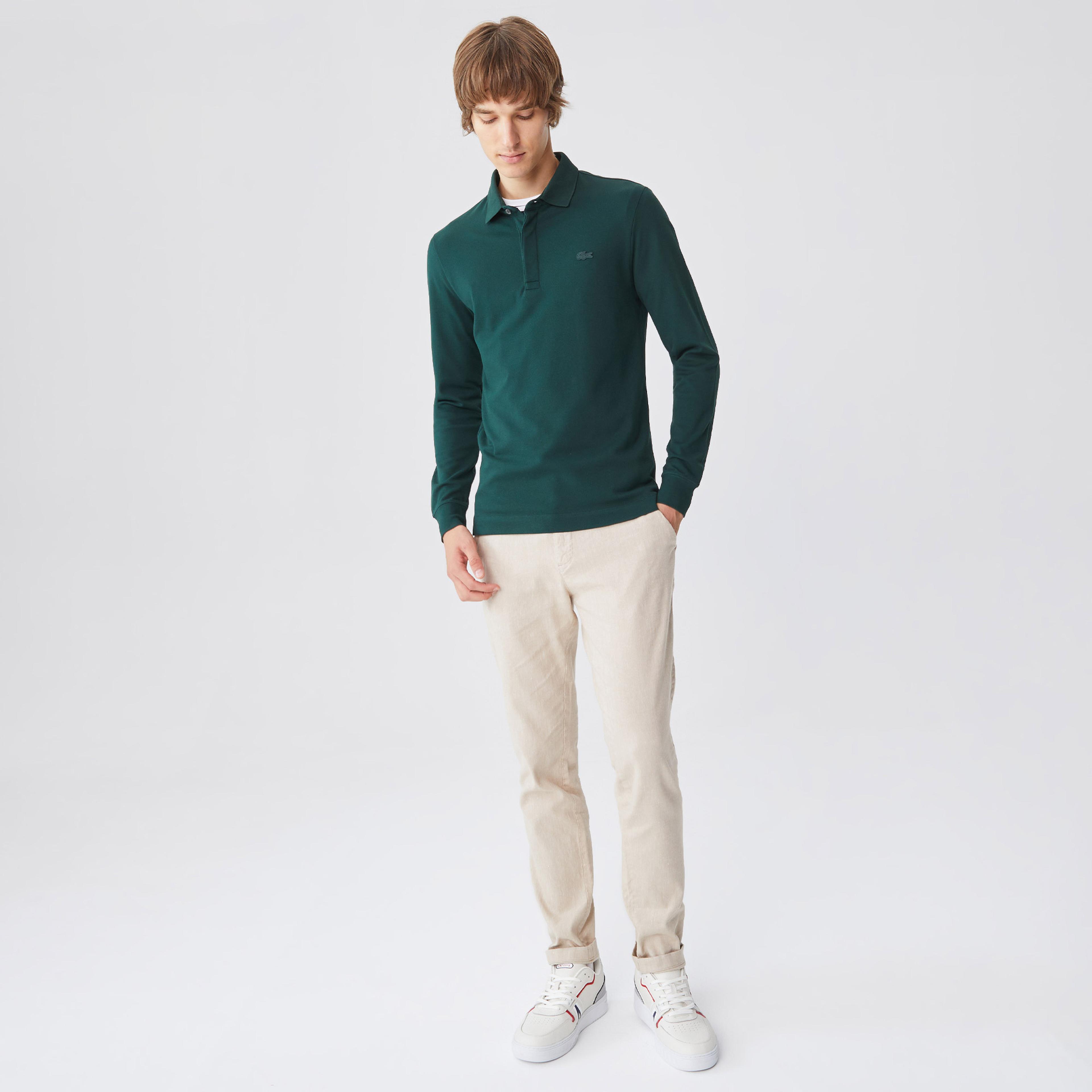 Lacoste Paris Erkek Regular Fit Uzun Kollu Koyu Yeşil Polo