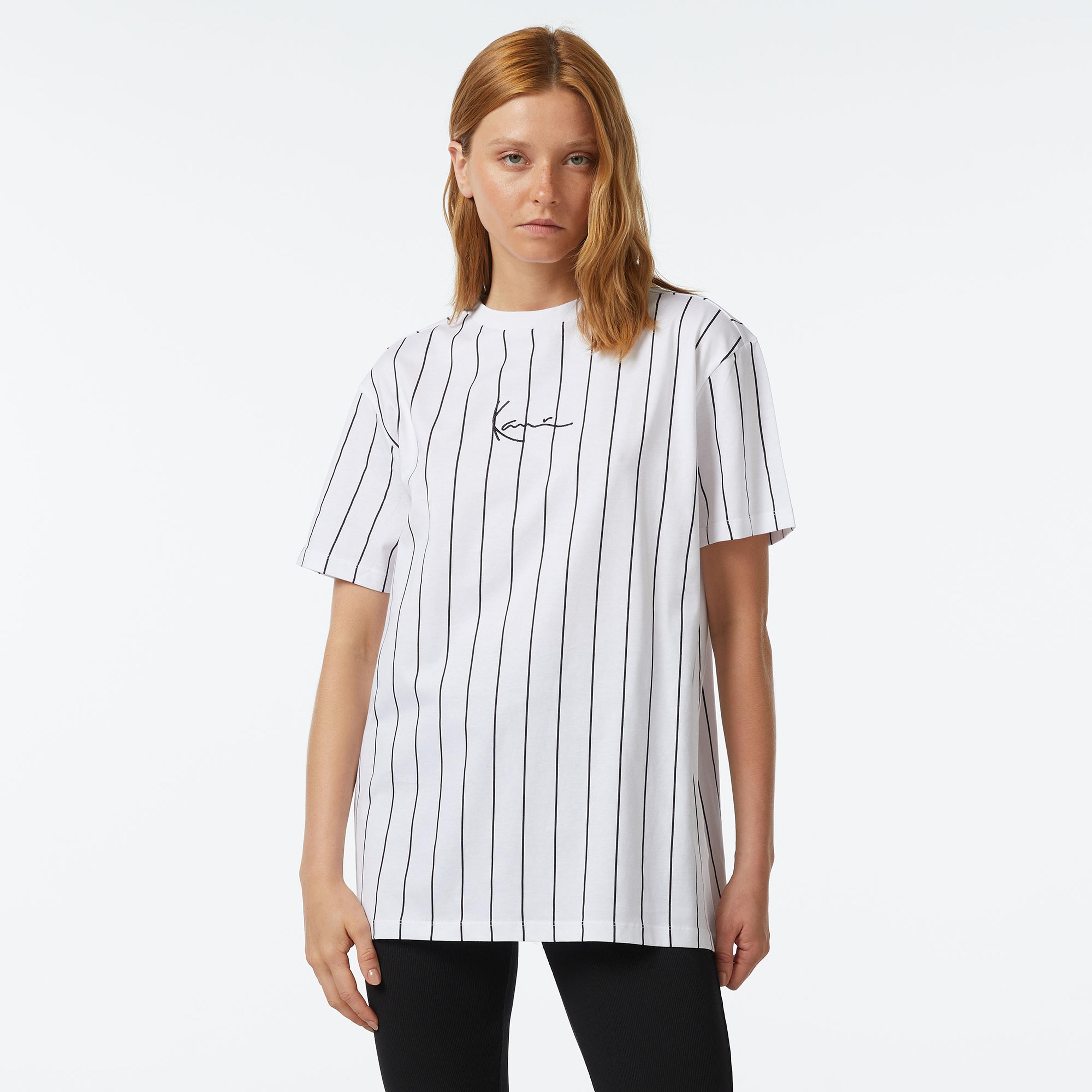 Karl Kani Small Signature Essential Pinstripe Os Kadın Beyaz T-Shirt