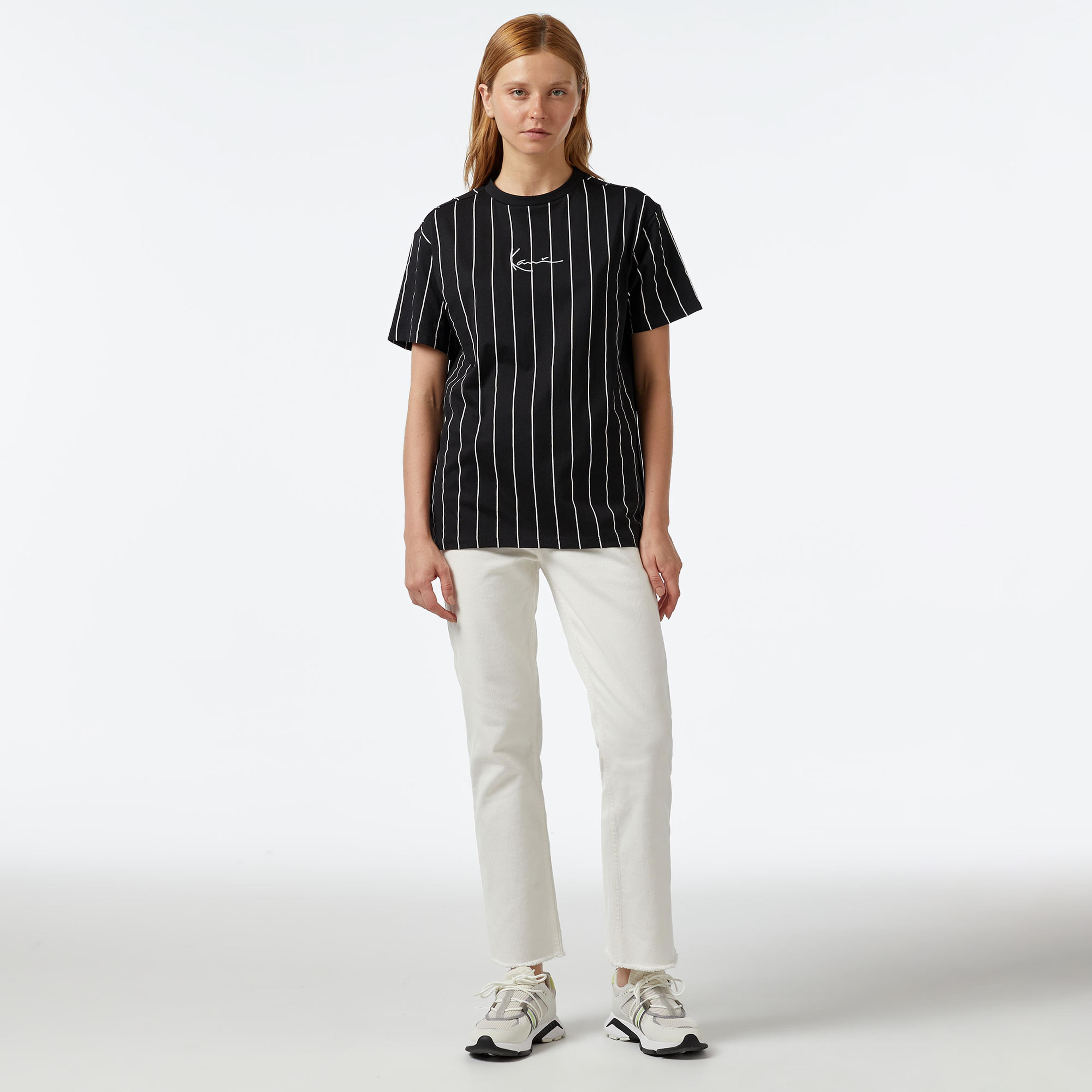 Karl Kani Small Signature Essential Pinstripe Os Kadın Siyah T-Shirt