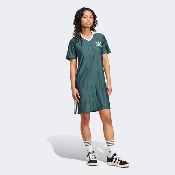 adidas Adicolor 3 Stripe Pinstripe Dress Kadın Yeşil Elbise
