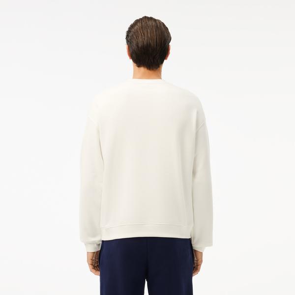 Loose Fit Printed Fleece Unisex Krem Sweatshirt_2