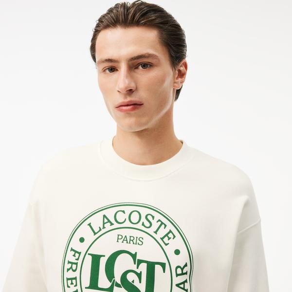 Loose Fit Printed Fleece Unisex Krem Sweatshirt_1